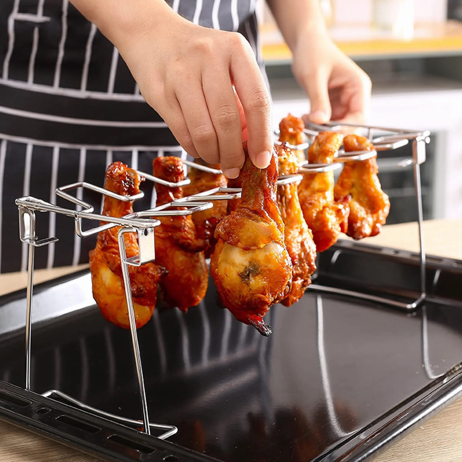 MINGZHE 2 Szt. Skrzydełka Kurczaka ze Stali Nierdzewnej Noga na Grilla Stojak na Skrzydełka Kurczaka Udka Składany Piekarnik do Grillowania Stojak do Pieczenia Grill Taca na Tłuszcz do Gotowania Warzy