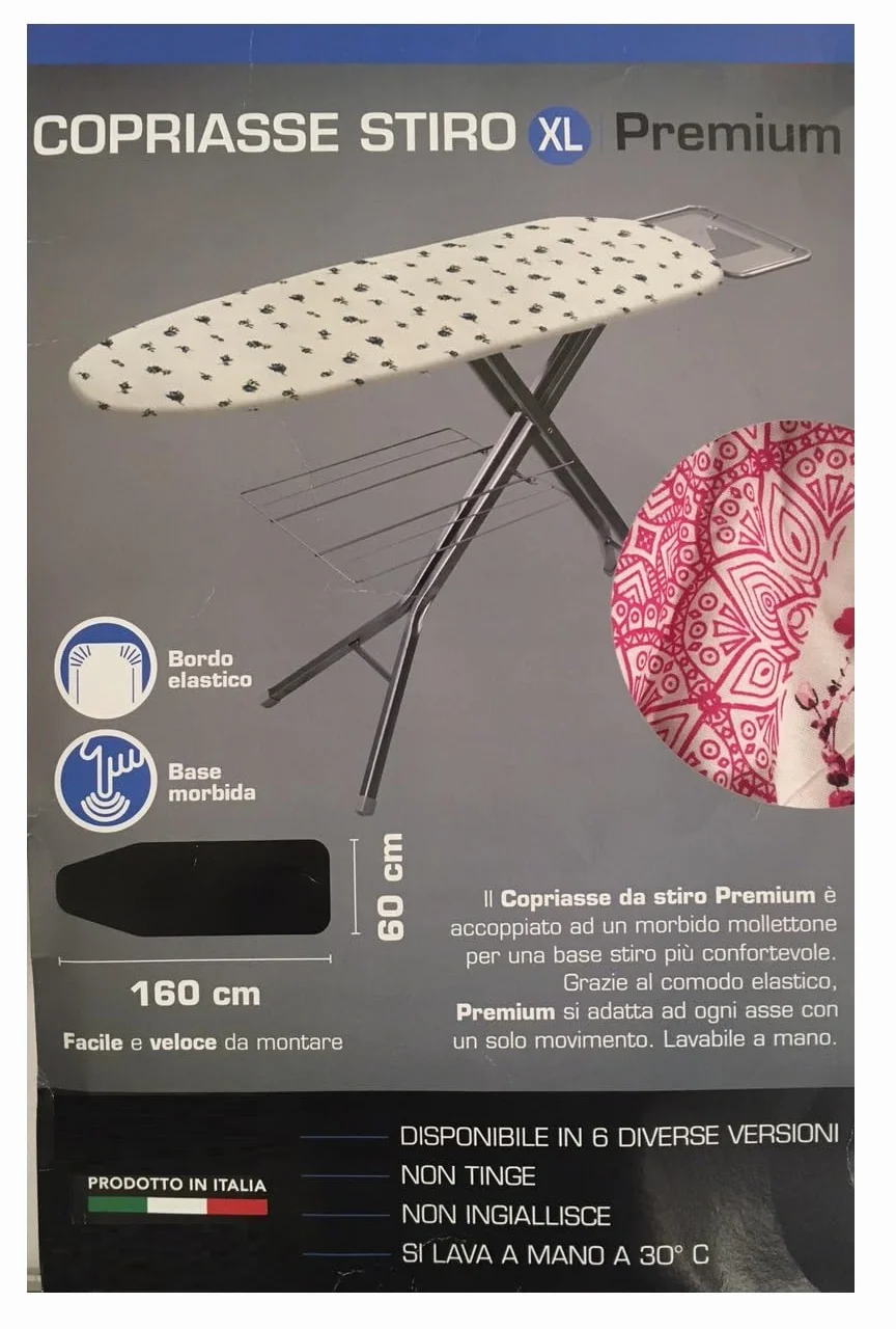 Pokrowiec na deskę do prasowania cm 160x60 XXL Uniwersalny pokrowiec na deskę do prasowania Duży Maxi Pokrowiec na deskę do prasowania Premium odpowiedni do żelazka parowego Made in Italy, różne