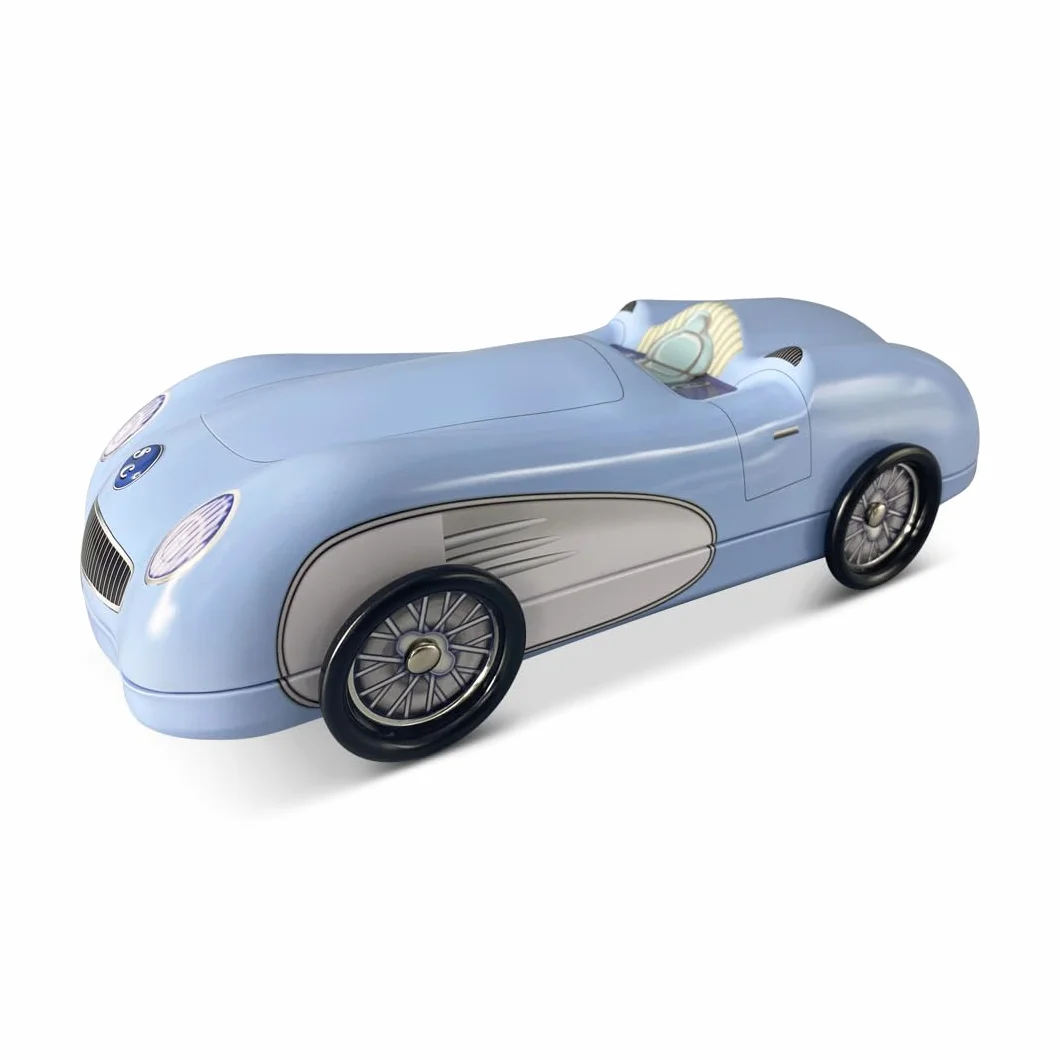 Puszka blaszana w kształcie samochodu sportowego z obrotowymi kółkami Speedster niebieska, pojemność: 1,5 l, wymiary: 27 x 12 x 8 cm