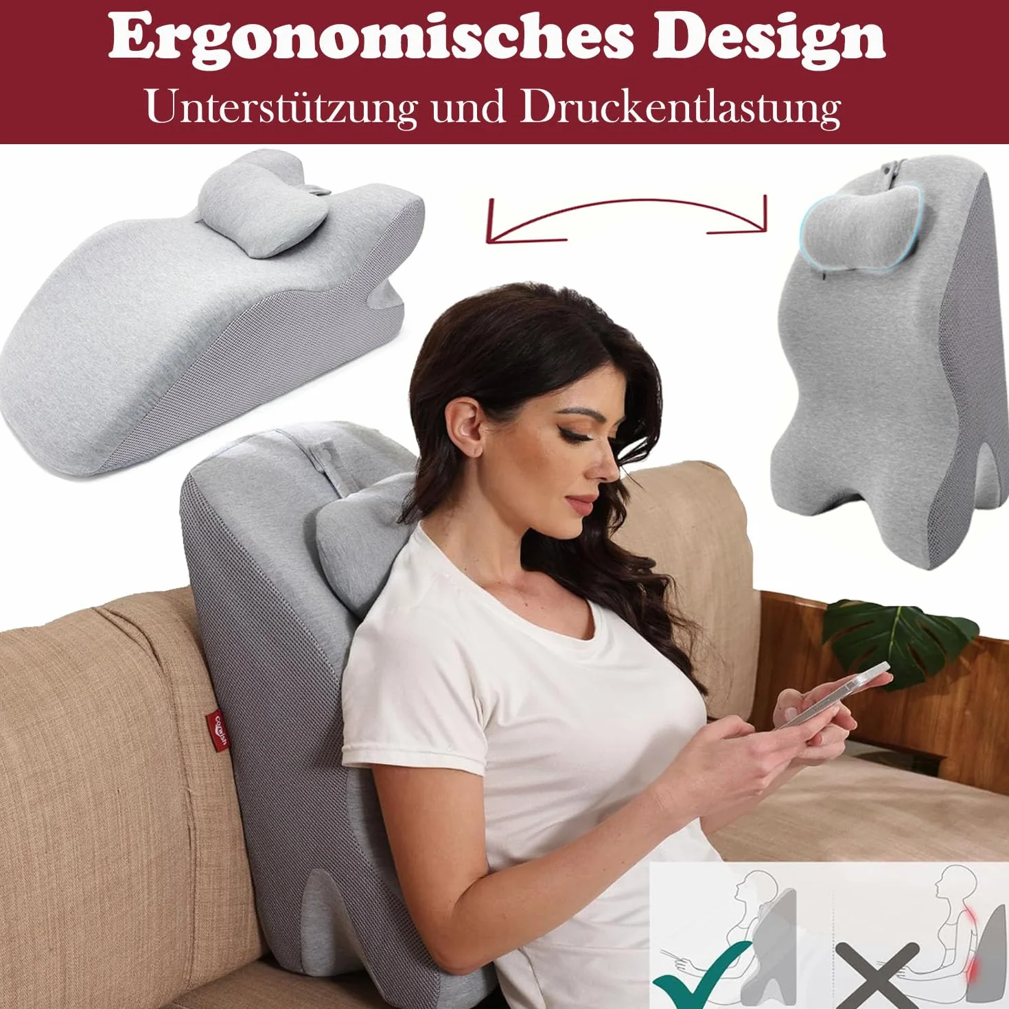 poduszka klinowa na łóżko i sofę, poduszka do czytania z pianki z pamięcią kształtu Ergonomiczna poduszka pod plecy na szyję i nogi, poduszka na nogi na refluks z pokrowcem, który można prać