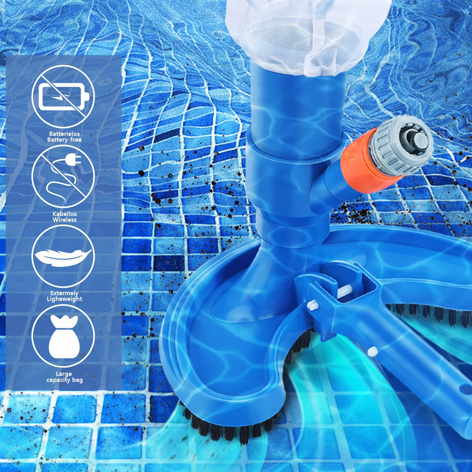 Przenośny odkurzacz basenowy z workiem z siatką ze sznurkiem, narzędzie do czyszczenia basenu do spa i wanny z hydromasażem