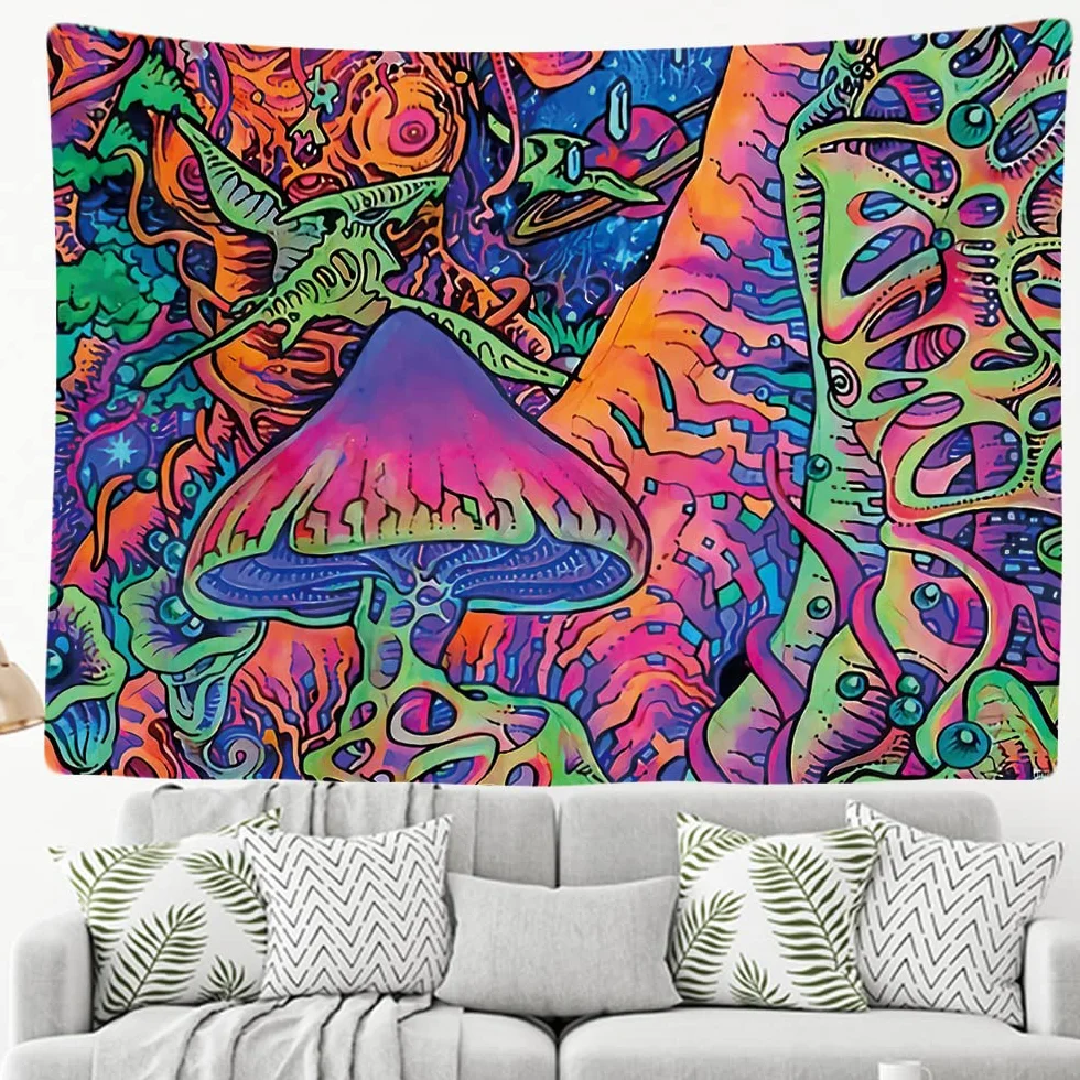 Ulticool - Dekoracyjna dekoracja ścienna do sypialni - neonowa psychodeliczna, 200 x 150 cm duża - tapeta - estetyczna tapeta ścienna - dekoracja panoramiczna