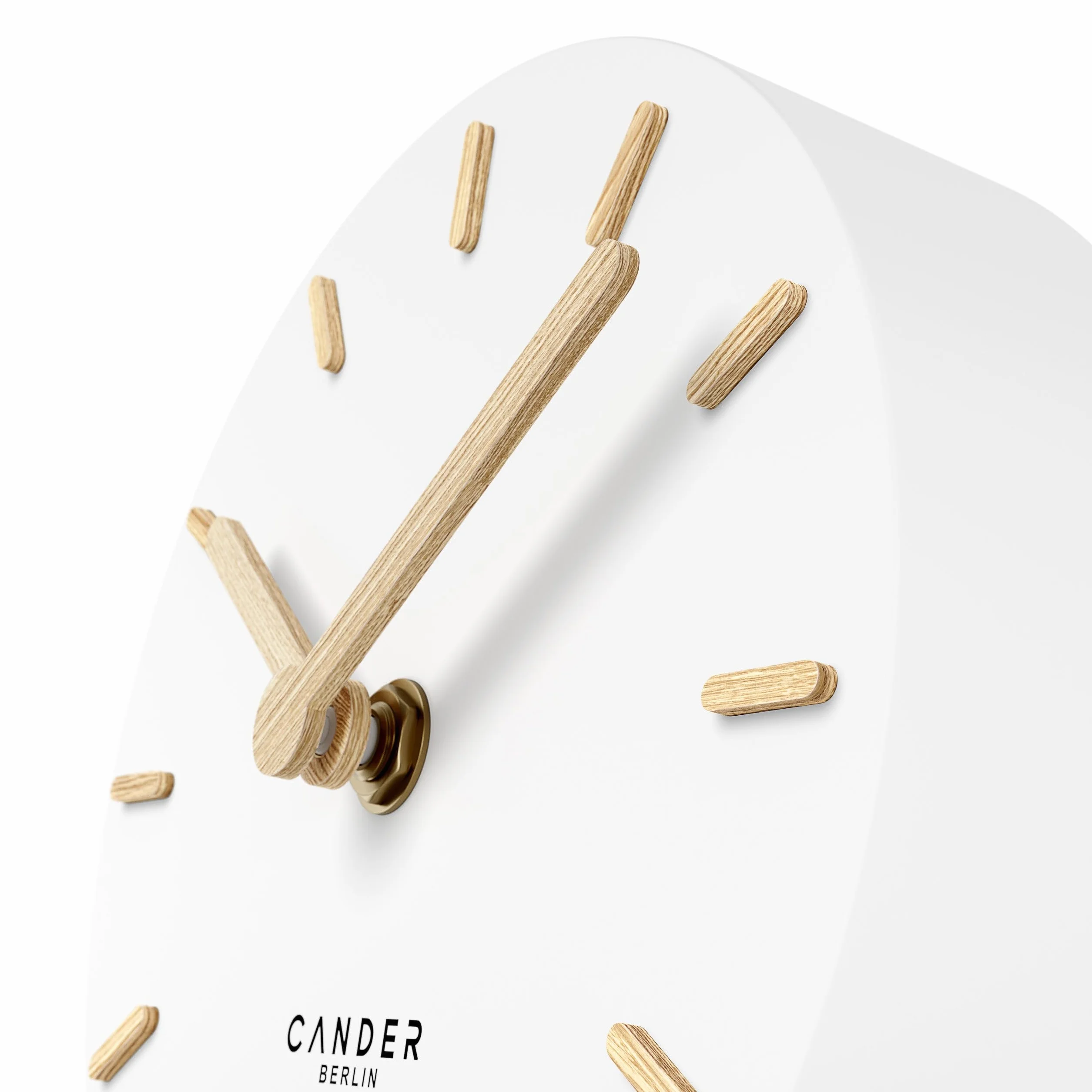 Cander Berlin MNU 2515 F zegar stołowy bezgłośny, bez tykania, 15 cm, analogowy, zasilany bateriami, biały, płyta MDF, wskazówka drewniana
