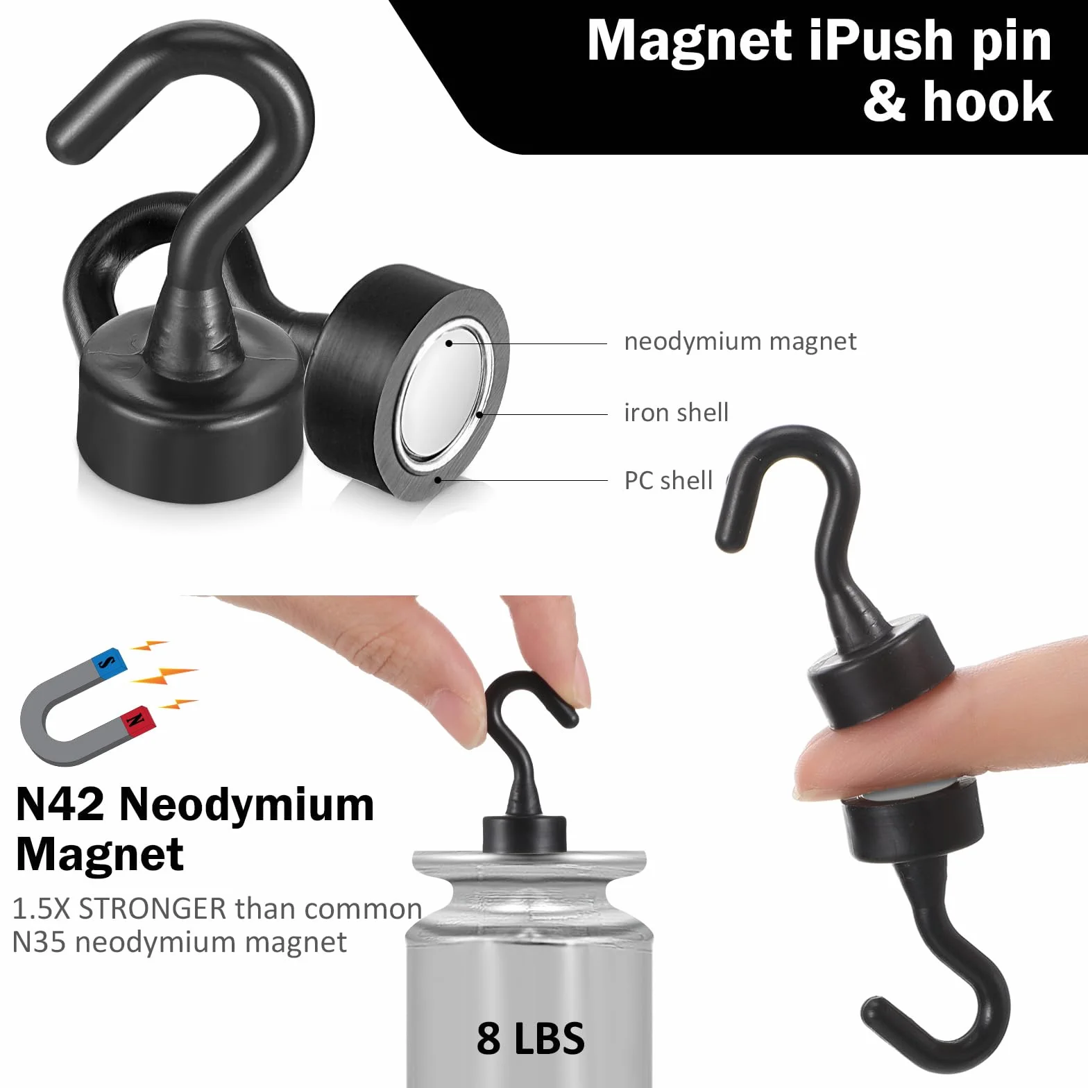 8 sztuk uchwytów magnetycznych, ekstra mocne uchwyty magnetyczne, uchwyty z mocnymi magnesami, uchwyty magnetyczne bez wykrawania, uchwyty magnetyczne do campingu, szafek, wyposażenia warsztatu