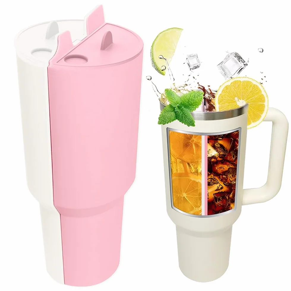 Stanley Cup akcesoria separator 2 w 1 silikonowa podszewka 40 uncji wielokrotnego użytku biała różowa