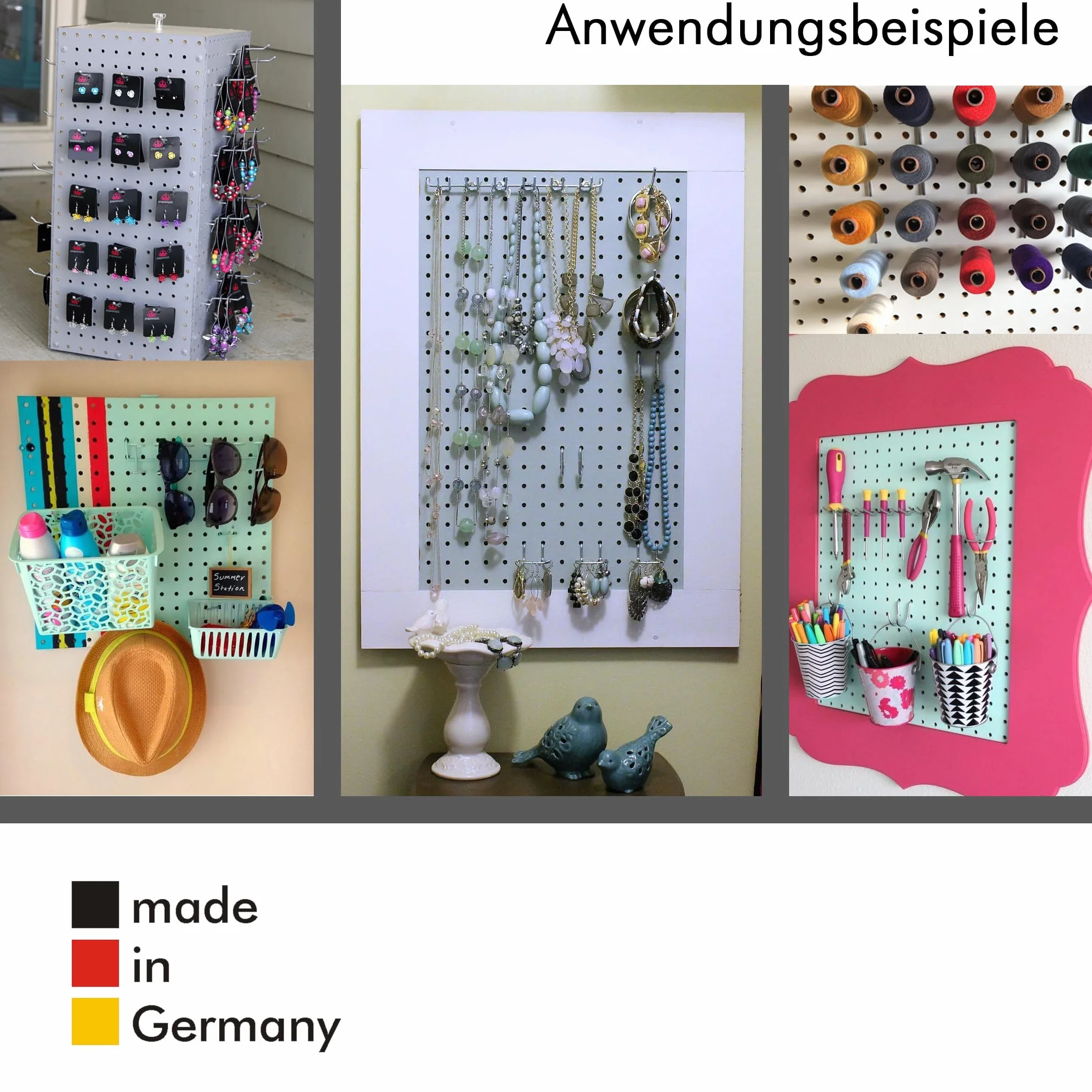 Peggy´s PEGBOARD mini ściana z otworami z drewna (MDF) 50 x 40 x 0,3 cm – otwory Ø 5 mm odstęp 25 mm – lakierowana na biało – Made in Germany