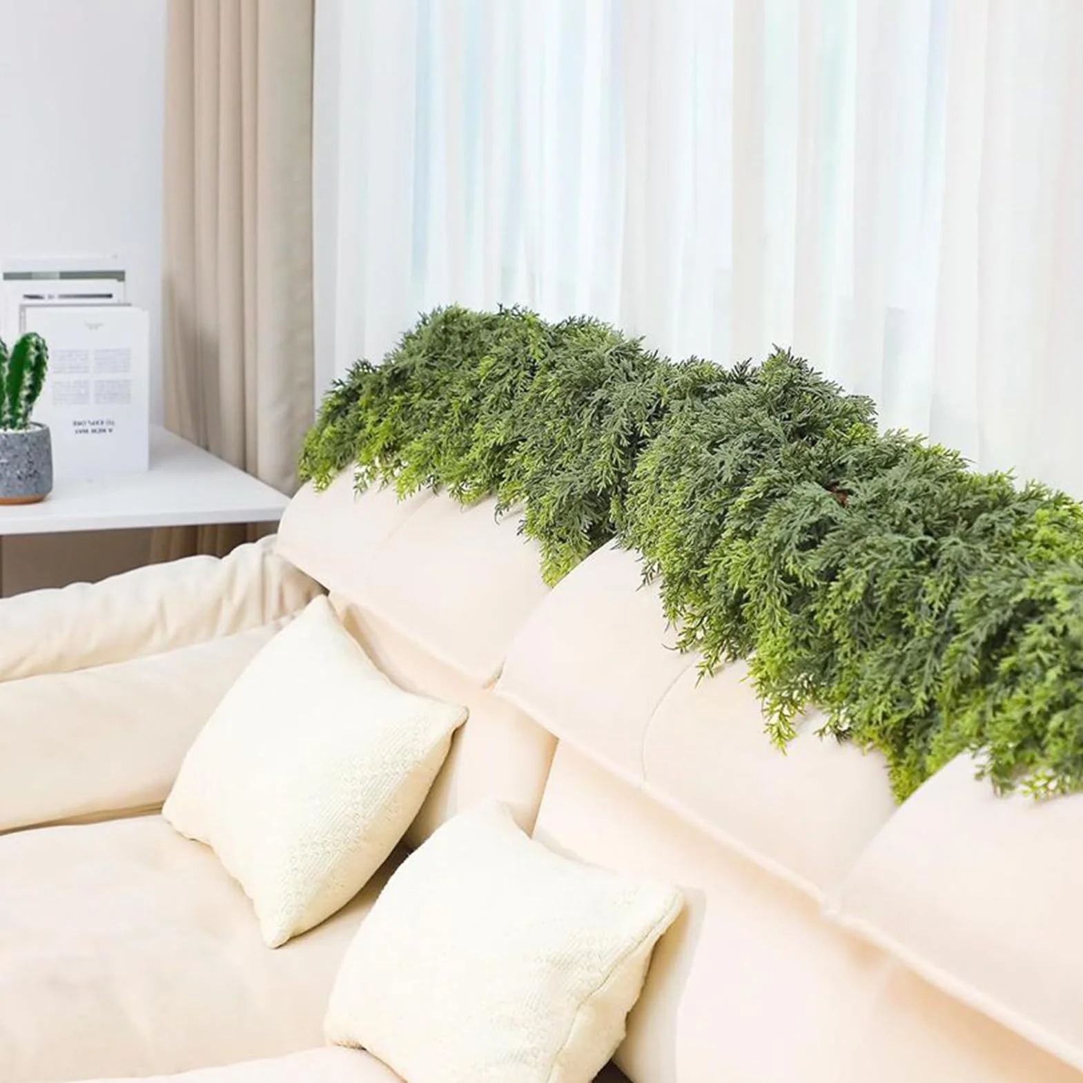 Świąteczna girlanda cedrowa, elastyczna konstrukcja, 1,8 m, Cedar Holiday Garland, realistyczna winorośl zieleni, odporna na kurz, do kominków okienne ramy schodowe stół Mantel