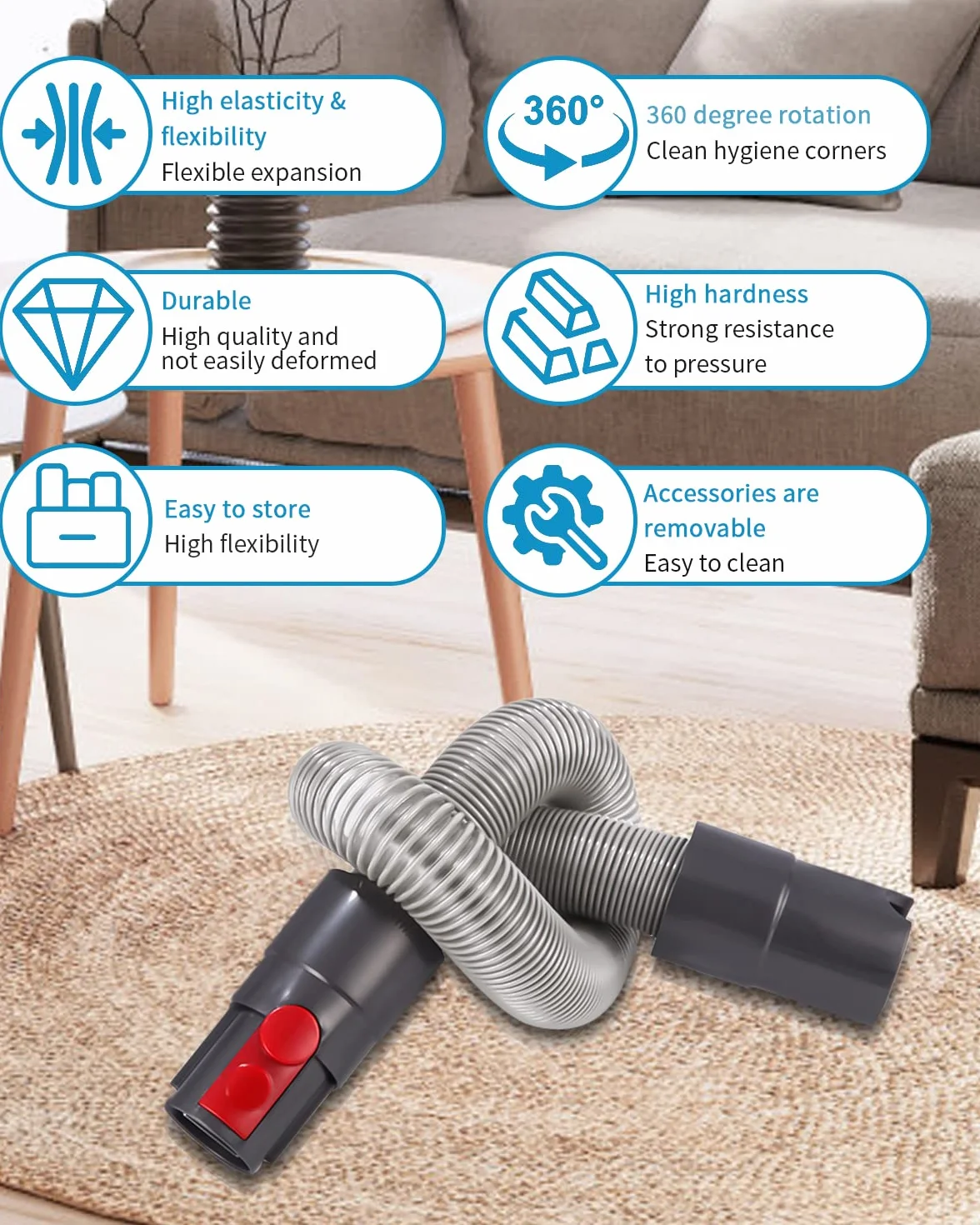Jissta Zamienne mocowanie węża do odkurzaczy Dyson V15, V11, V10, V8, V7 z elastyczną końcówką, wężem przedłużającym i blokadą włącznika