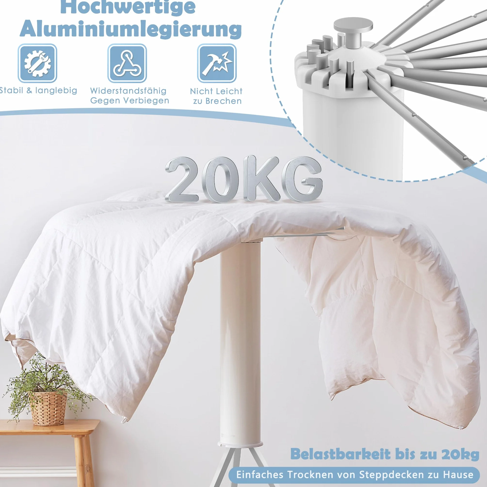 Froadp Suszarka na pranie z 16 drążkami z aluminium, składana, przenośna, ośmiornica, oszczędność miejsca, stojak na pranie, na balkon, do sypialni, gospodarstwa domowego
