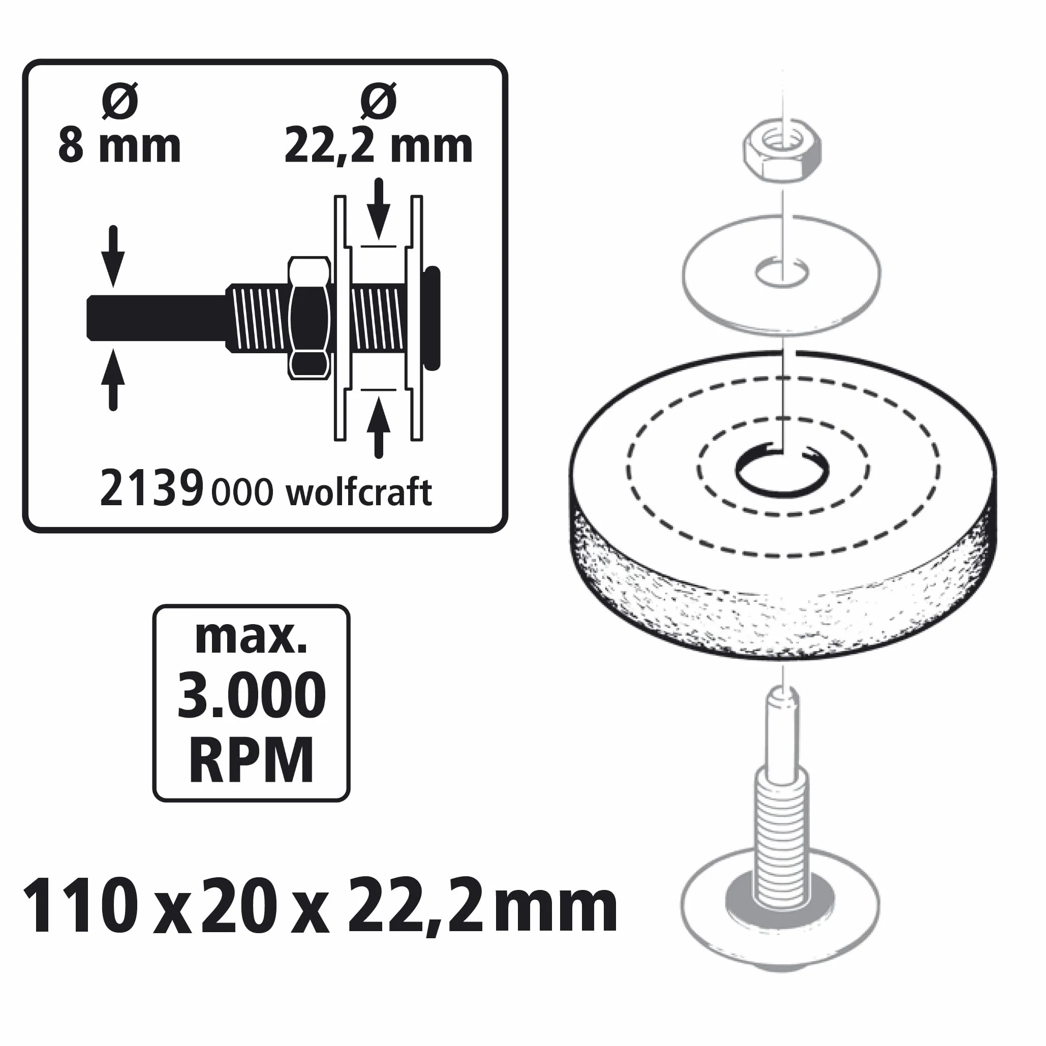wolfcraft Tarcza materiałowa, Ø 110 mm I 2146000 I Do polerowania powierzchni metalowych i plastikowych na wysoki połysk