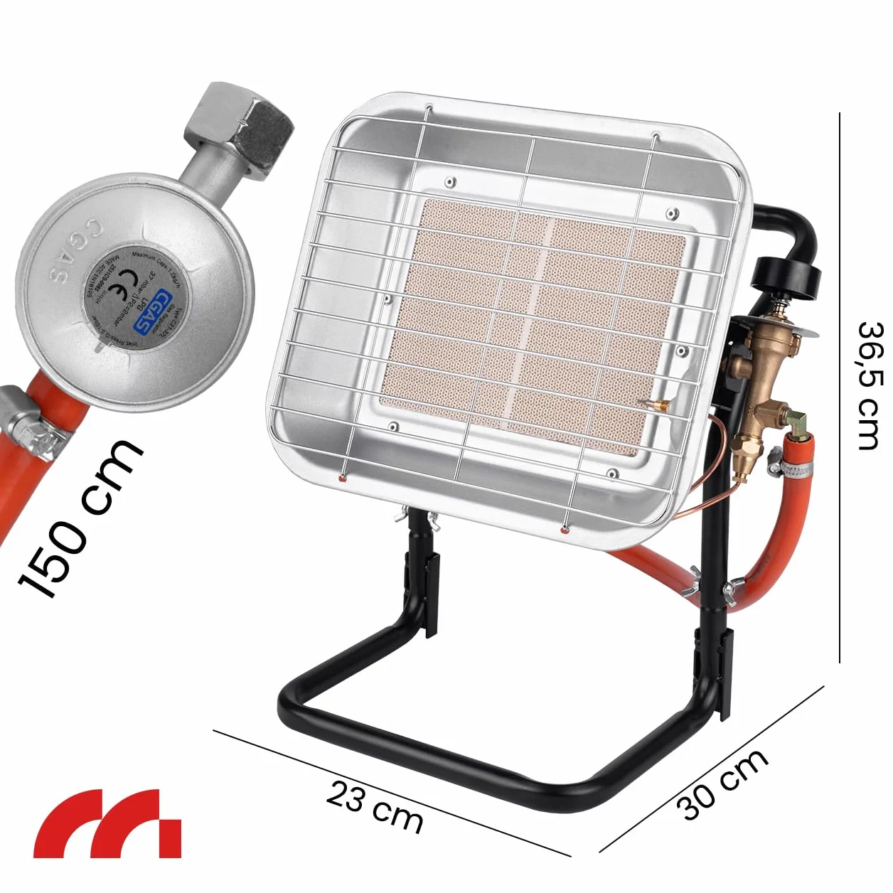 MalTec Gazcamp grzejnik gazowy na butelkę, stojący 4,5 kW, wąż gazowy, regulator ciśnienia gazu