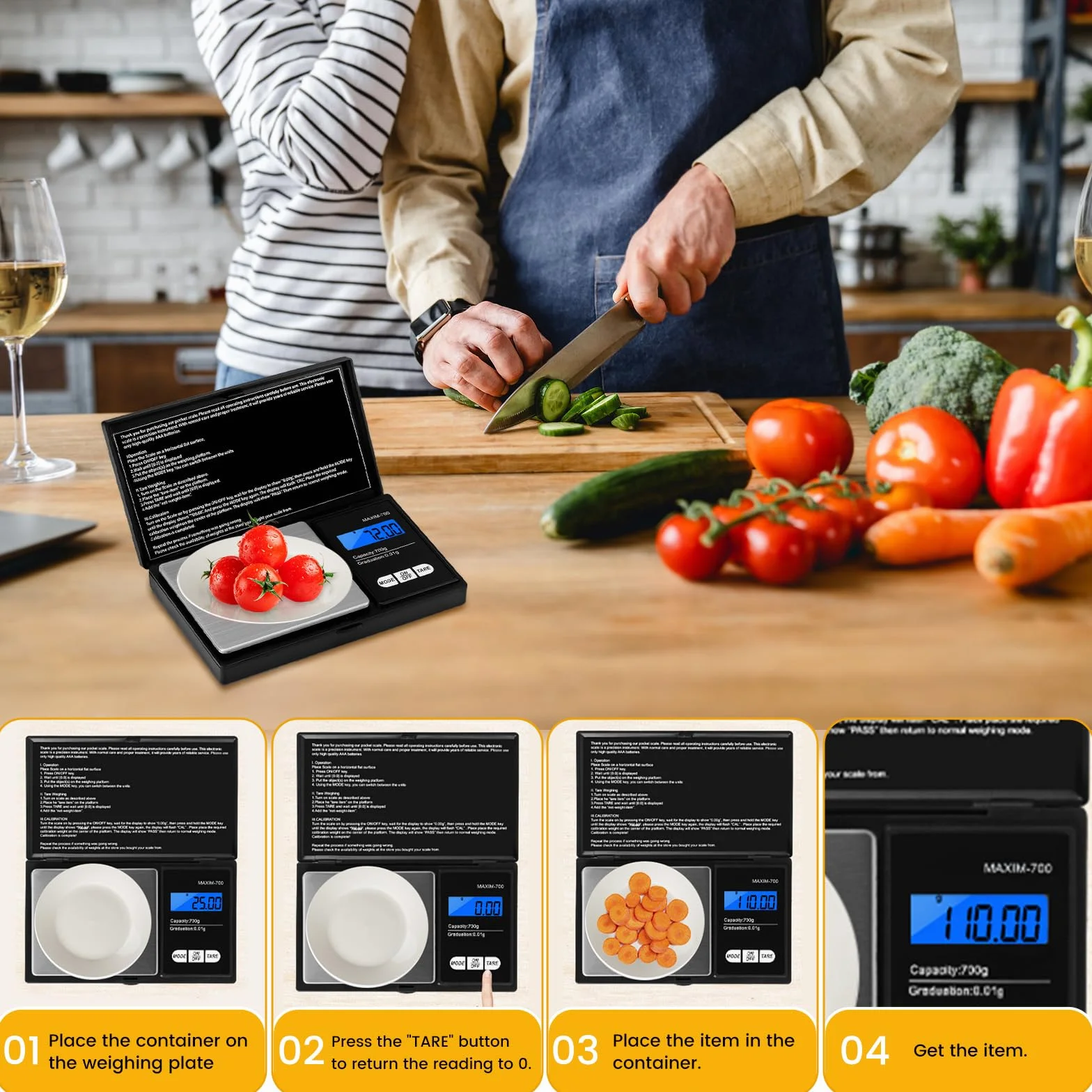 Oderra Cyfrowa waga kuchenna 700 g x 0,01 g precyzyjna z podświetlanym wyświetlaczem LCD