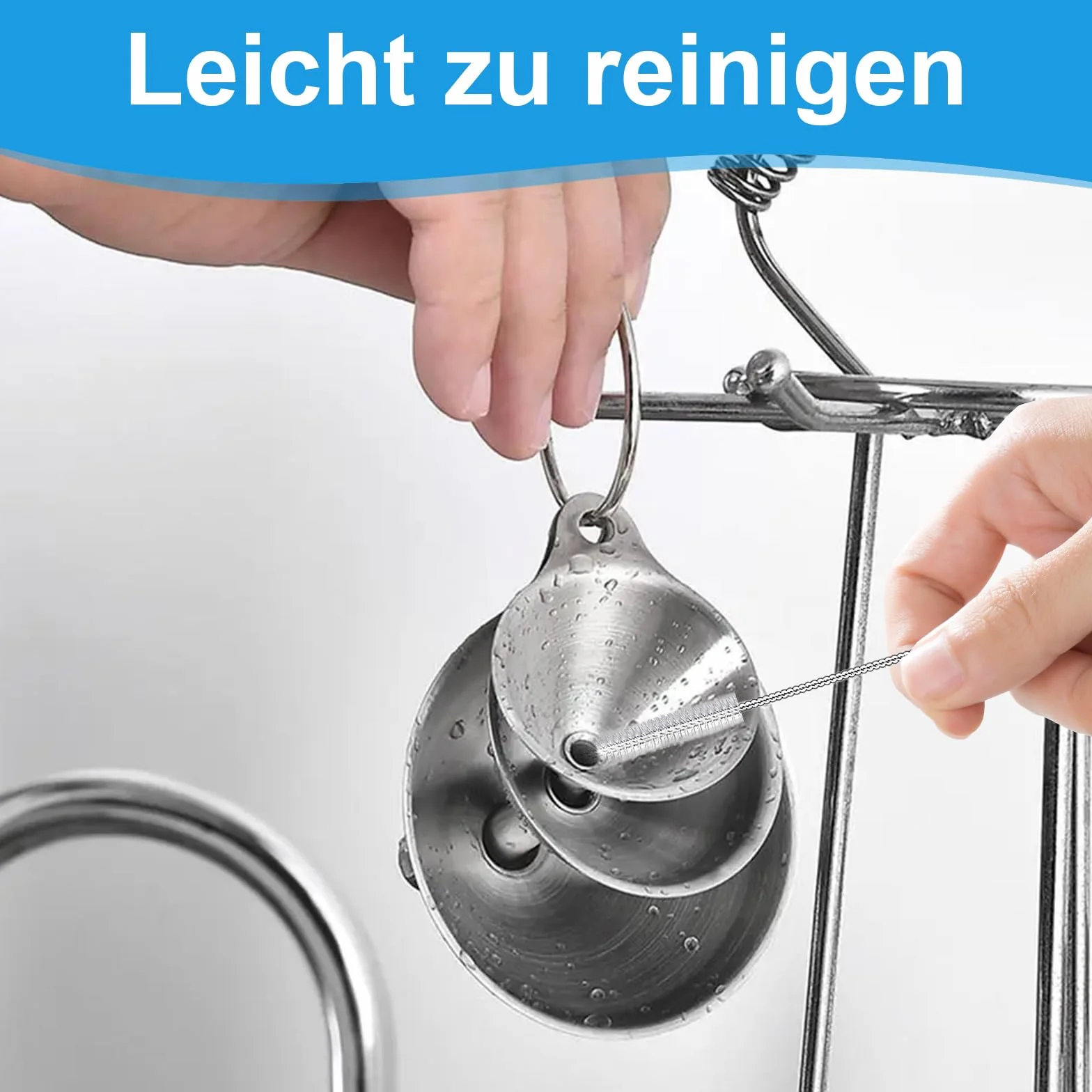 Lejki ze stali nierdzewnej 3 sztuki z zestawem 2 szczotek do czyszczenia 7,5/5,5/4,5 cm