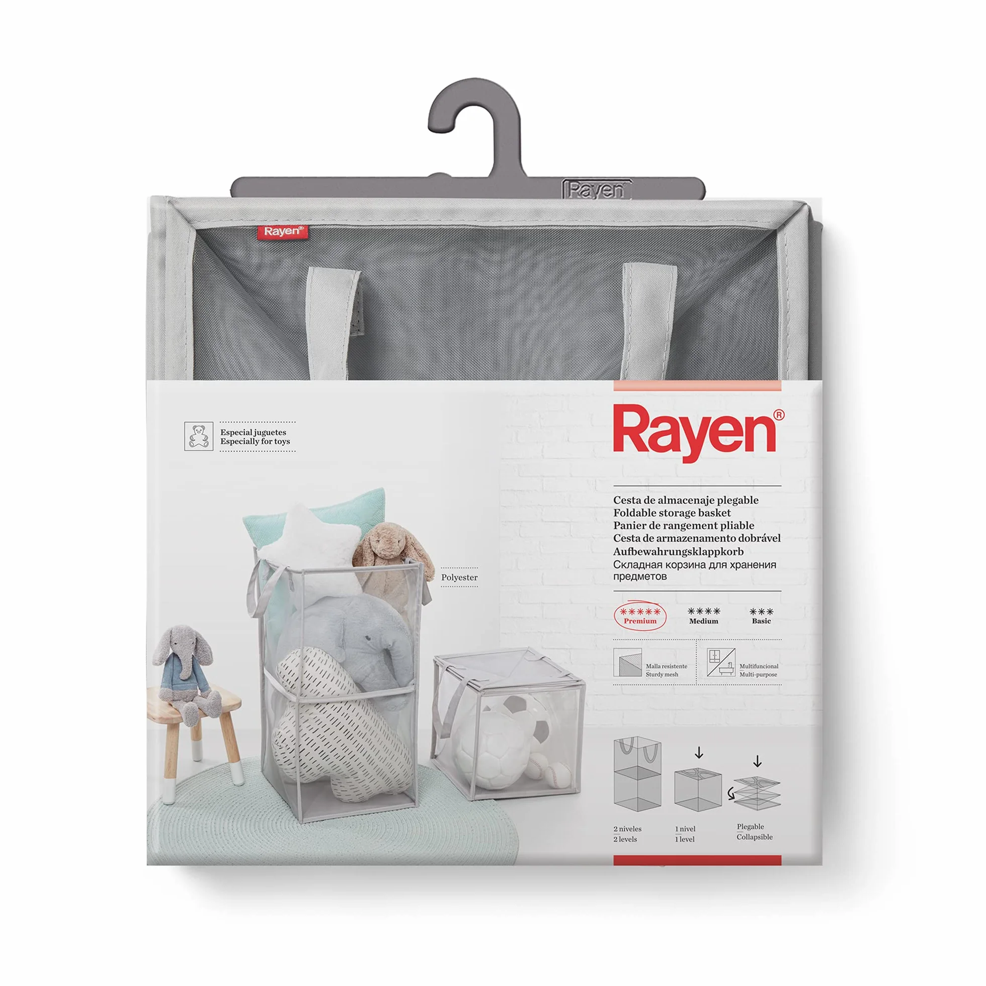 Rayen Cesta de almacenaje plegable, szary, Medida: 2 62 x 30 x 30 cm / 1 poziom: 30 x 30 x 30 cm/plegado: 30 x 30 x 3,5 cm