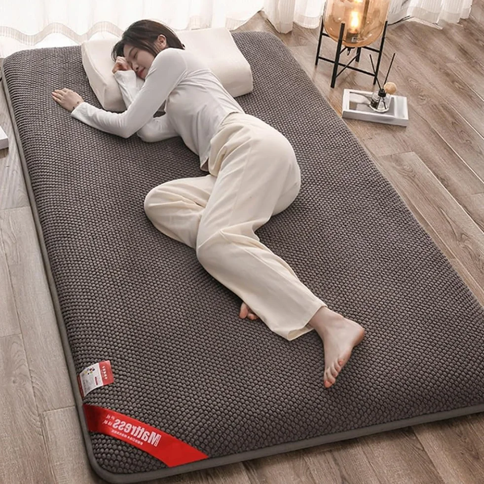 Japoński Materac Futonowy 2024 Zima - Szeroki Krawędź Pogrubiony Ciepły Różowy Aksamit Składany Tatami Mat Przenośny do Akademika (Gray, 150x200cm/59x79inch)