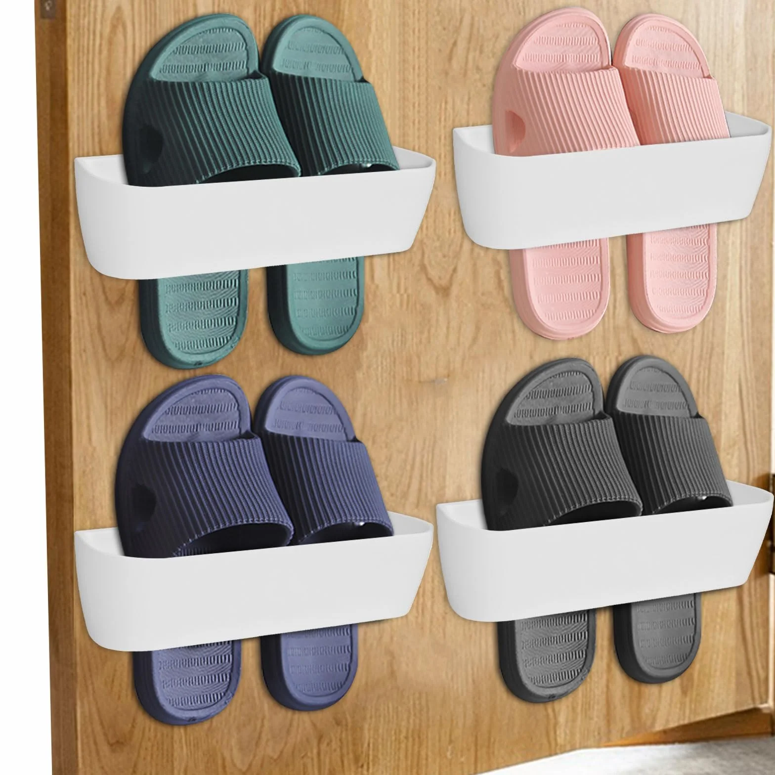 4 uchwyty na buty ścienne, bez wiercenia, do przyczepy kempingowej, na buty kąpielowe, regał na buty, wiszący regał na buty, montaż ścienny, z taśmą klejącą, tworzywo sztuczne, kolor biały