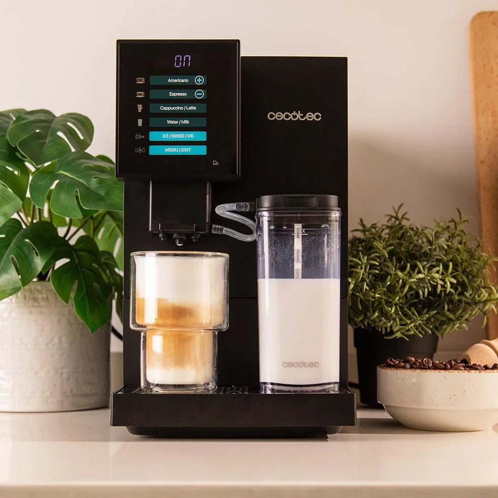 Cecotec Superautomatyczny ekspres do kawy Cremmaet Compactccino Black, 19 bar, system Thermoblock, świeżo zmielone ziarna z Plug&Play, 150 g, zbiornik na wodę 1,1 l, 400 ml mleka