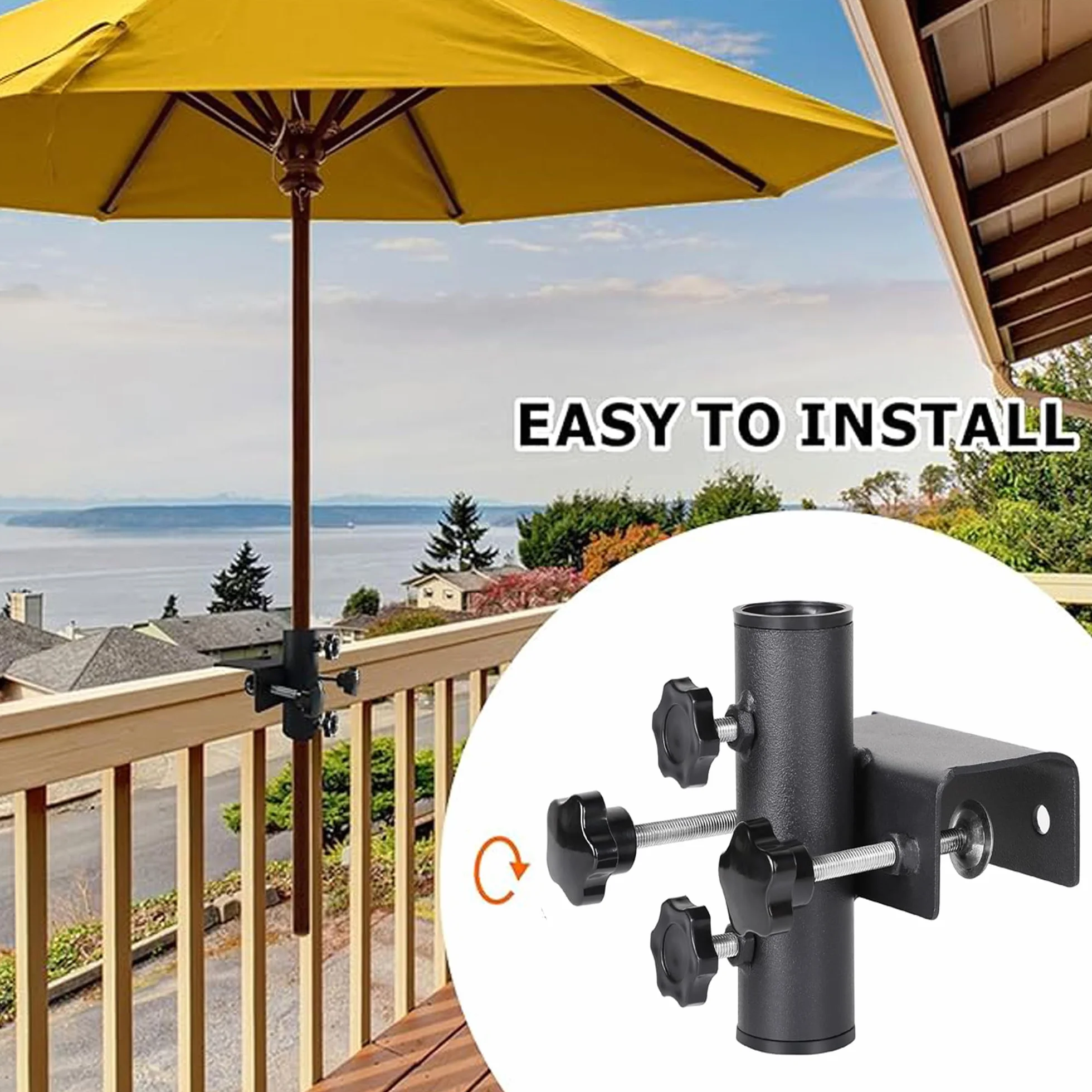 Jiahuade Zacisk do mocowania parasola, stojak na parasol balkonowy, balustrada balkonowa, regulowany stojak na parasol, stojak na parasol, balustrada balkonowa, średnica 23-38 mm, do ogrodu, tarasu