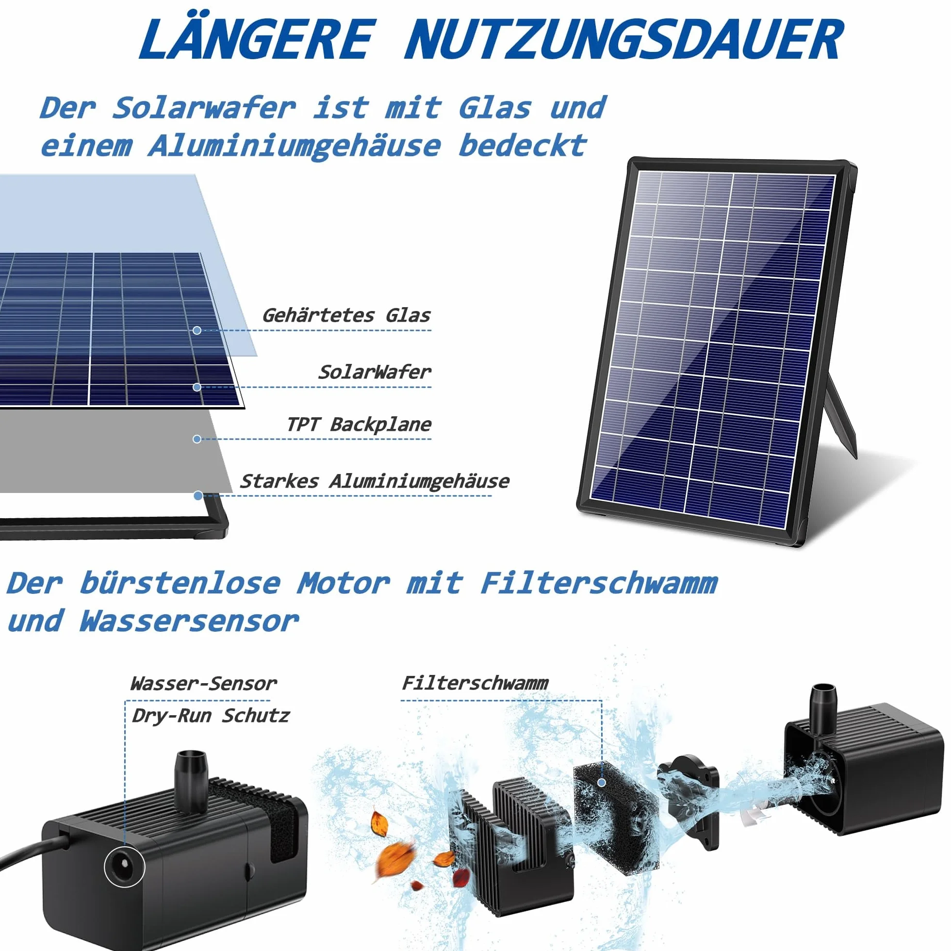 Biling Fontanna solarna do użytku na zewnątrz, mała, 7,5 W, pompa do oczka wodnego z filtrem, 10 dysz, solarna pompa wodna, pływająca fontanna, rury DIY, do fontanny, stawu