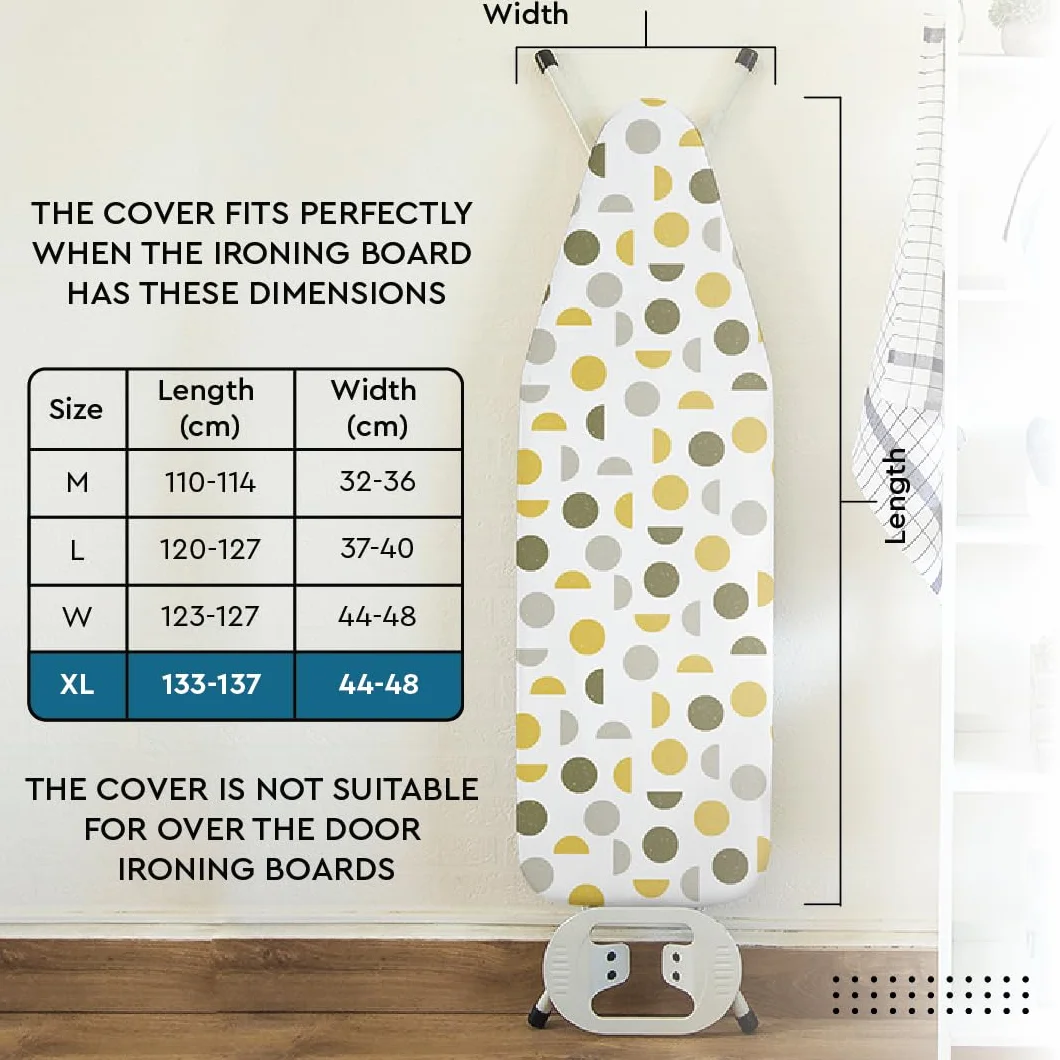 Encasa Homes Zapasowy pokrowiec na deskę do prasowania z wyściółką filcową 3 mm, wzmocniony sznurkiem (pasuje do standardowych desek do prasowania XL o wymiarach 135 x 45 cm), odbijający ciepło, z