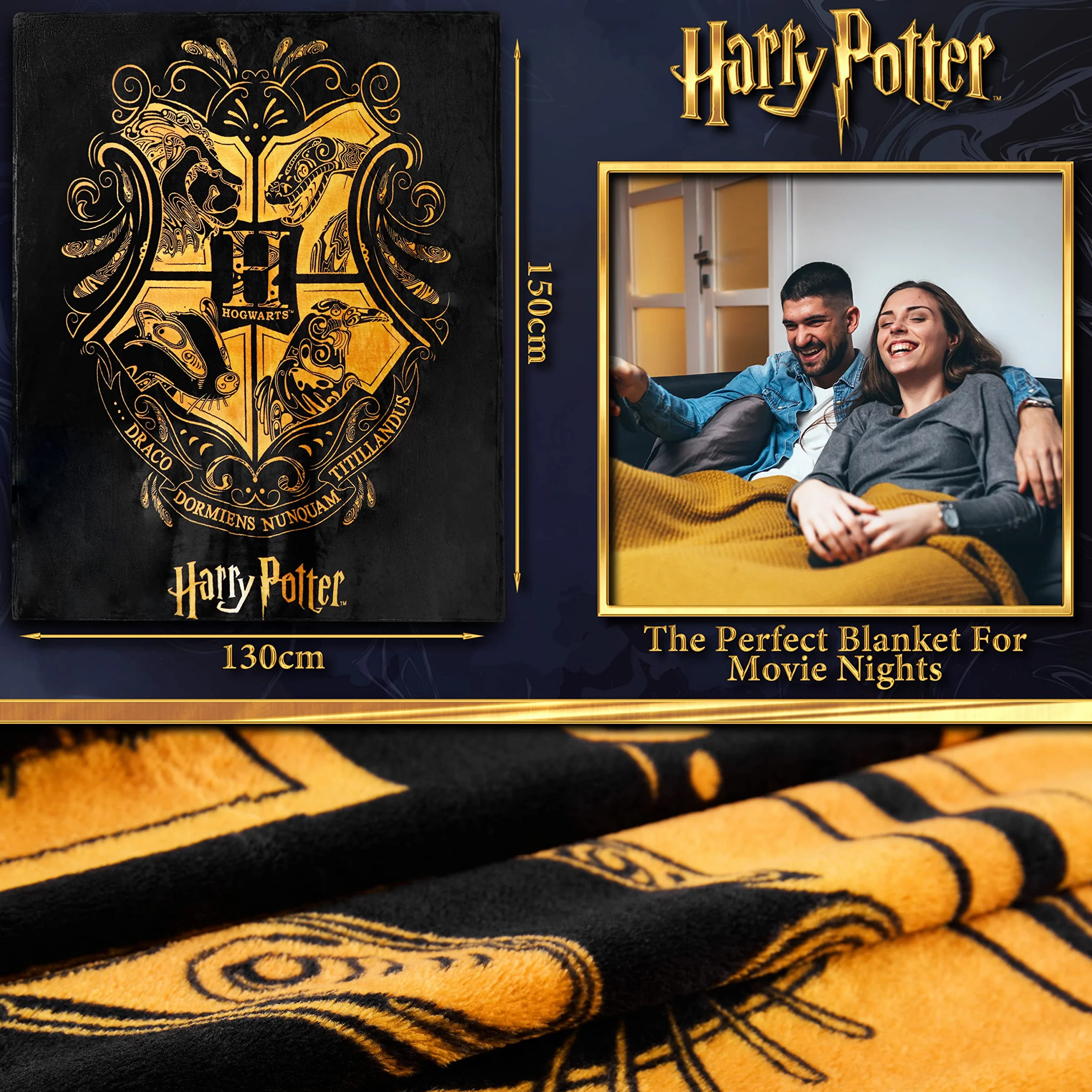 Harry Potter Prezenty Koc polarowy na łóżko Super miękki, przytulny koc do łóżka Hogwarts Wystrój sypialni pluszowa narzutka 150 x 130 cm na sypialnię, podróże, noclegi