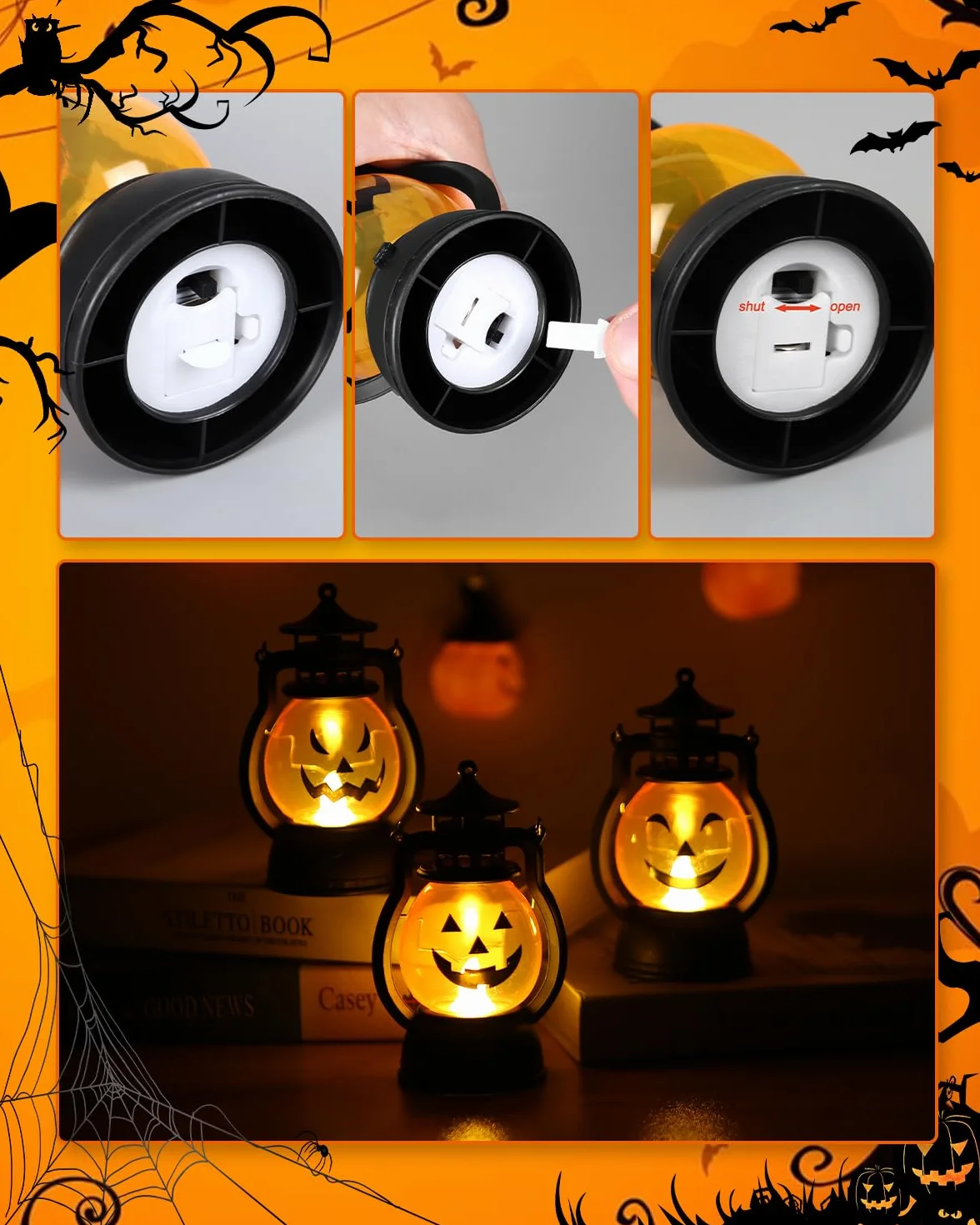 Latarnia dyniowa Halloween Lampa stołowa, Latarnia w stylu vintage, dynia, 6 szt, przenośne latarnie LED, dynia z różnymi akcentami, dekoracja na Halloween