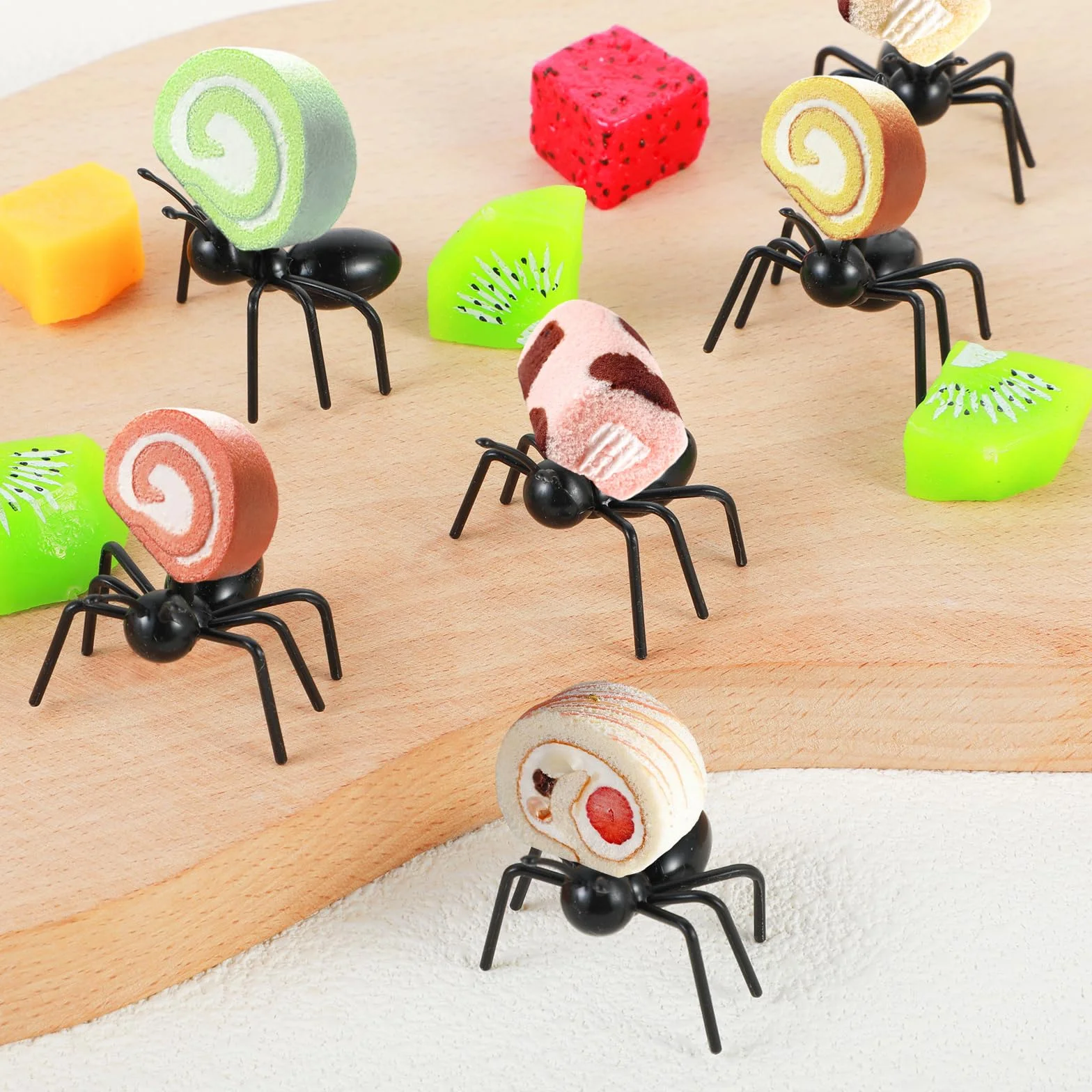 36 sztuk dziwacznych widelców do owoców, wykałaczki, owoce, widelce do deserów, wielokrotnego użytku, na imprezę z motywem bug, urodziny, Halloween, dekoracja na przekąski, ciasto, desery