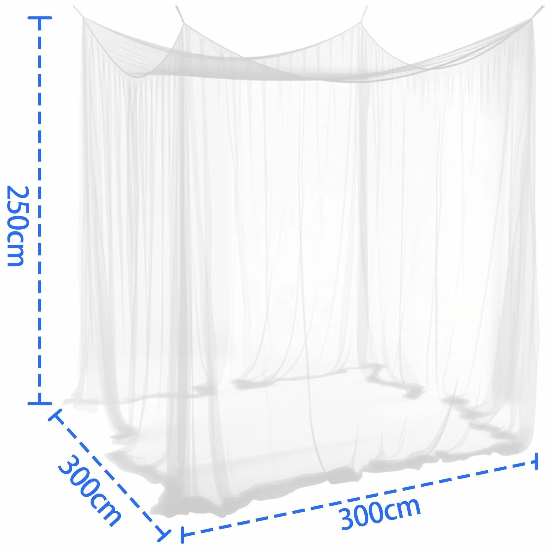 Moskitiera 300 x 300 x 250 cm, do użytku na zewnątrz, ochrona przed owadami do pawilonu, ogrodu, na taras, łóżko kempingowe, siatka 220, drobna siatka z 1 drzwiami, biała