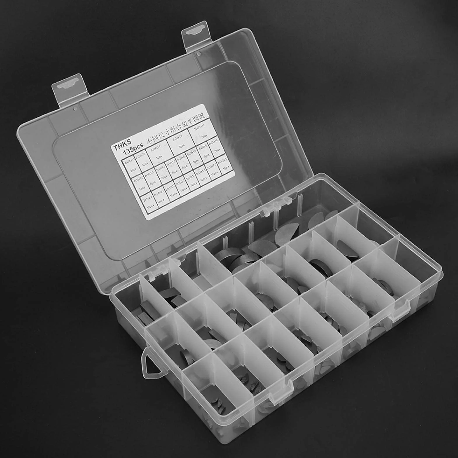 Woodruff Key Assortment Kit 135 sztuk metalowych kluczy do drewna półksiężycowego koło zamachowe koło zamachowe koło pasowe droga korbowa, zestaw sprzętowy do uniwersalnego zastosowania, dobra trwałość