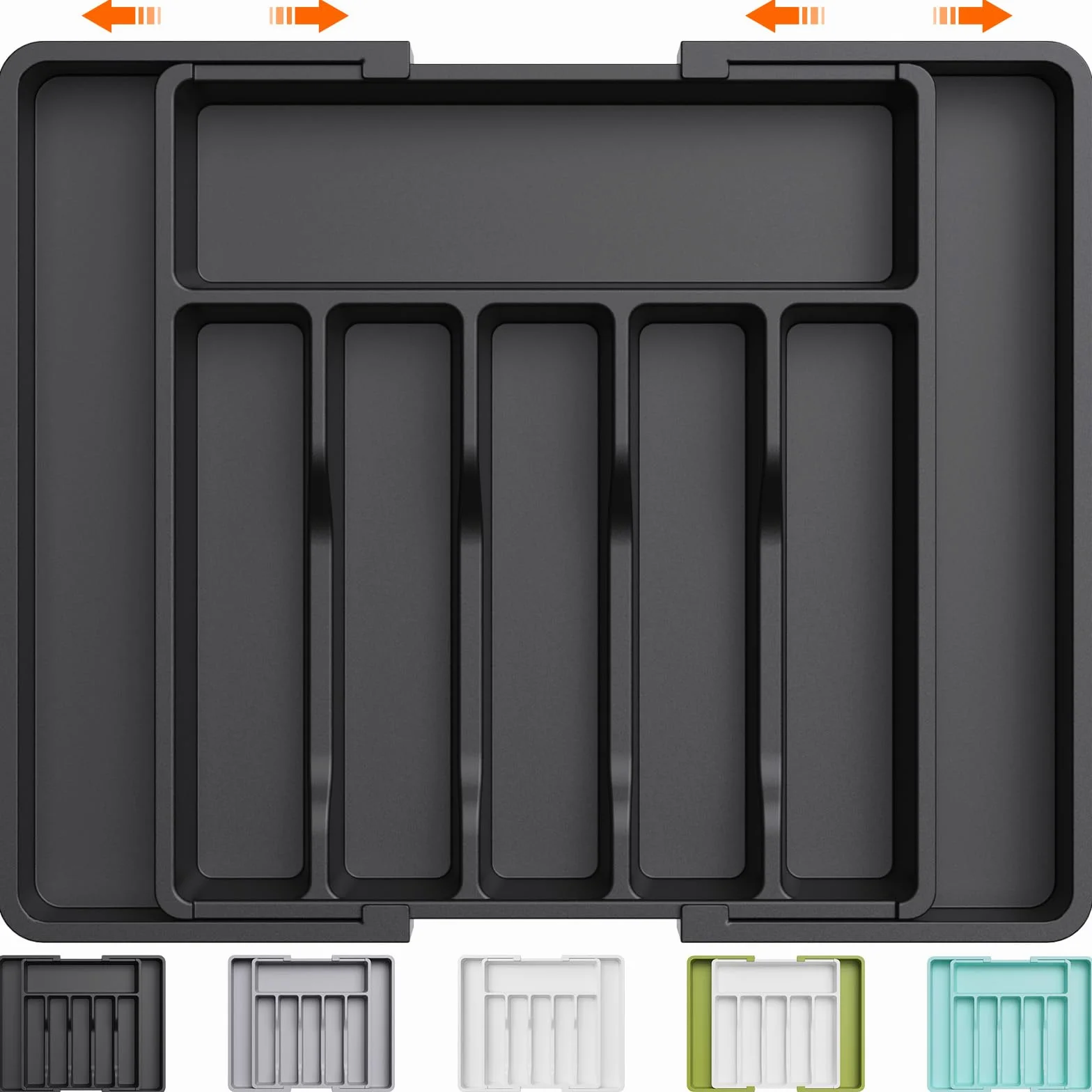 Lifewit Organizer do Szuflady na Sztućce, Wkład do Szuflady, Organizer na Przybory Kuchenne, Kompakt Plastlåda med Plats för Skedar, Gafflar, Knivar, 33-57 x 38 cm, Czarny