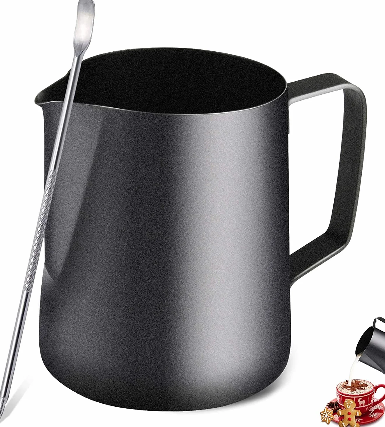 TechKen Dzbanek do Spieniania Mleka 350 ml 600 ml Latte Art Pen Czarny