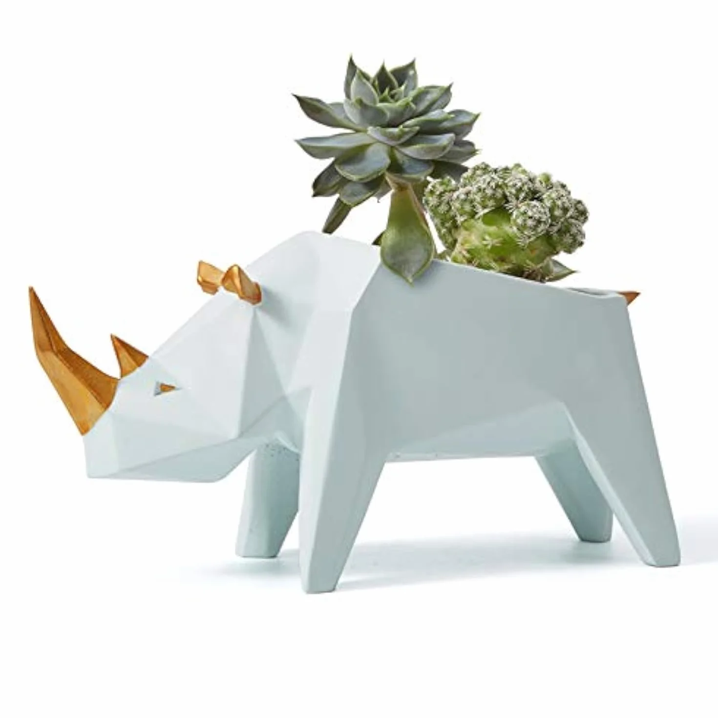 Amoy-Art Kaktus sukulent doniczka na rośliny nosorożec statuetka figurka geometryczna zwierzę doniczka dekoracja na prezenty domowe żywica rzeźba pudełko prezentowe 18 cm L