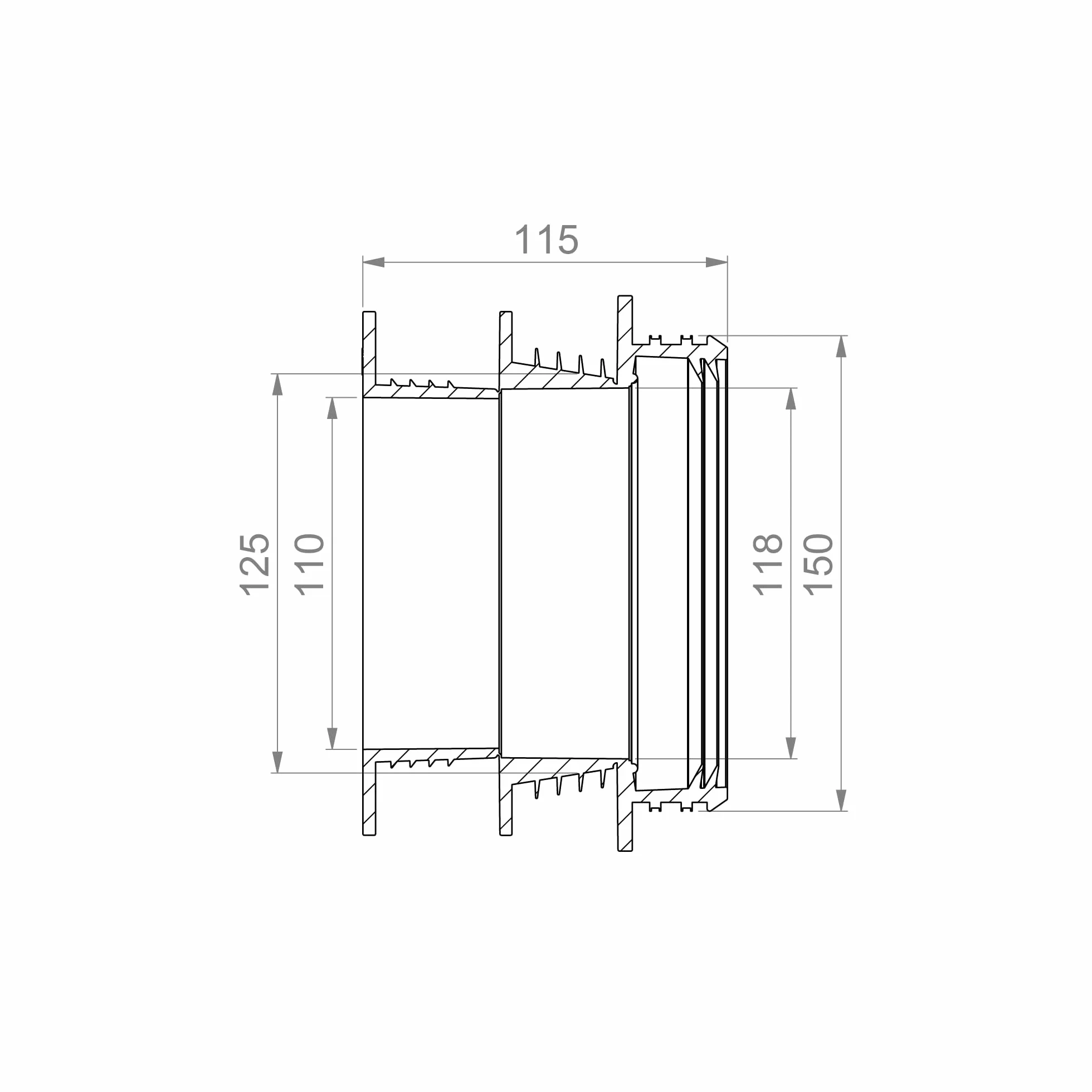 Crassus Adapter kombi CKA, TPE, 1 sztuka, 150-125/110 mm, CRA10107