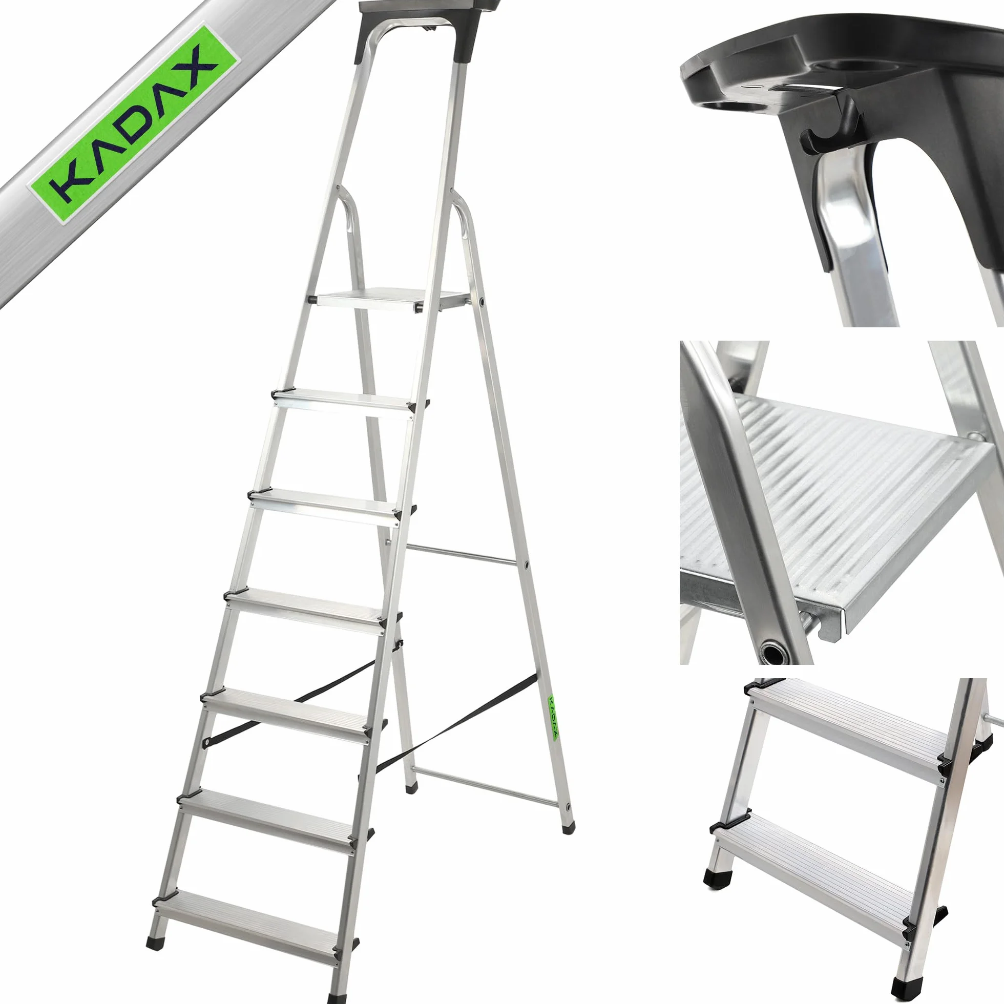 KADAX Drabina aluminiowa 6-stopniowa skladana | wielofunkcyjna | do 150kg | antyposlizgowa stabilna | dom warsztat