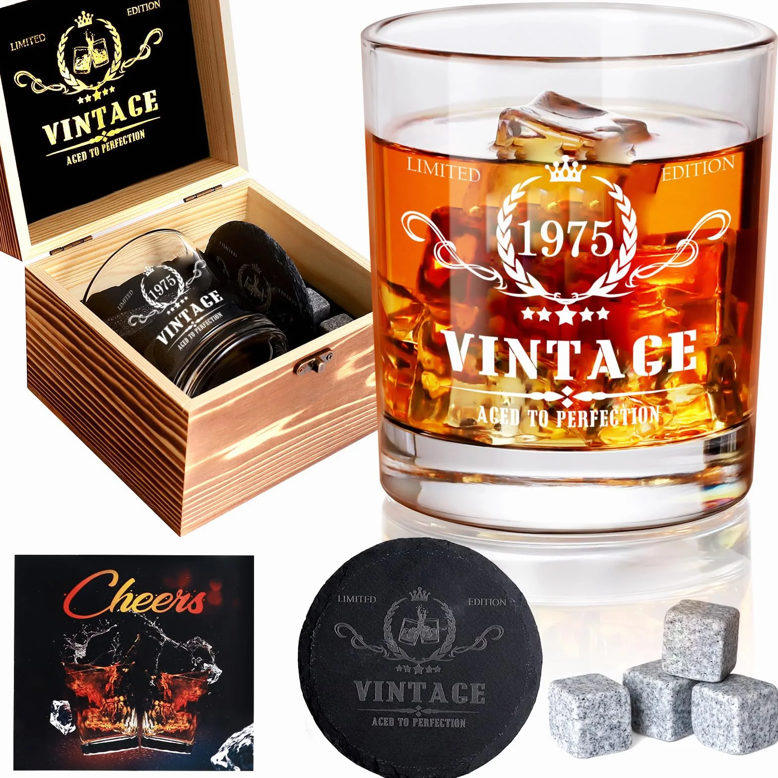 Zestaw szklanek do whisky vintage 1975 na 50. urodziny dla mężczyzn