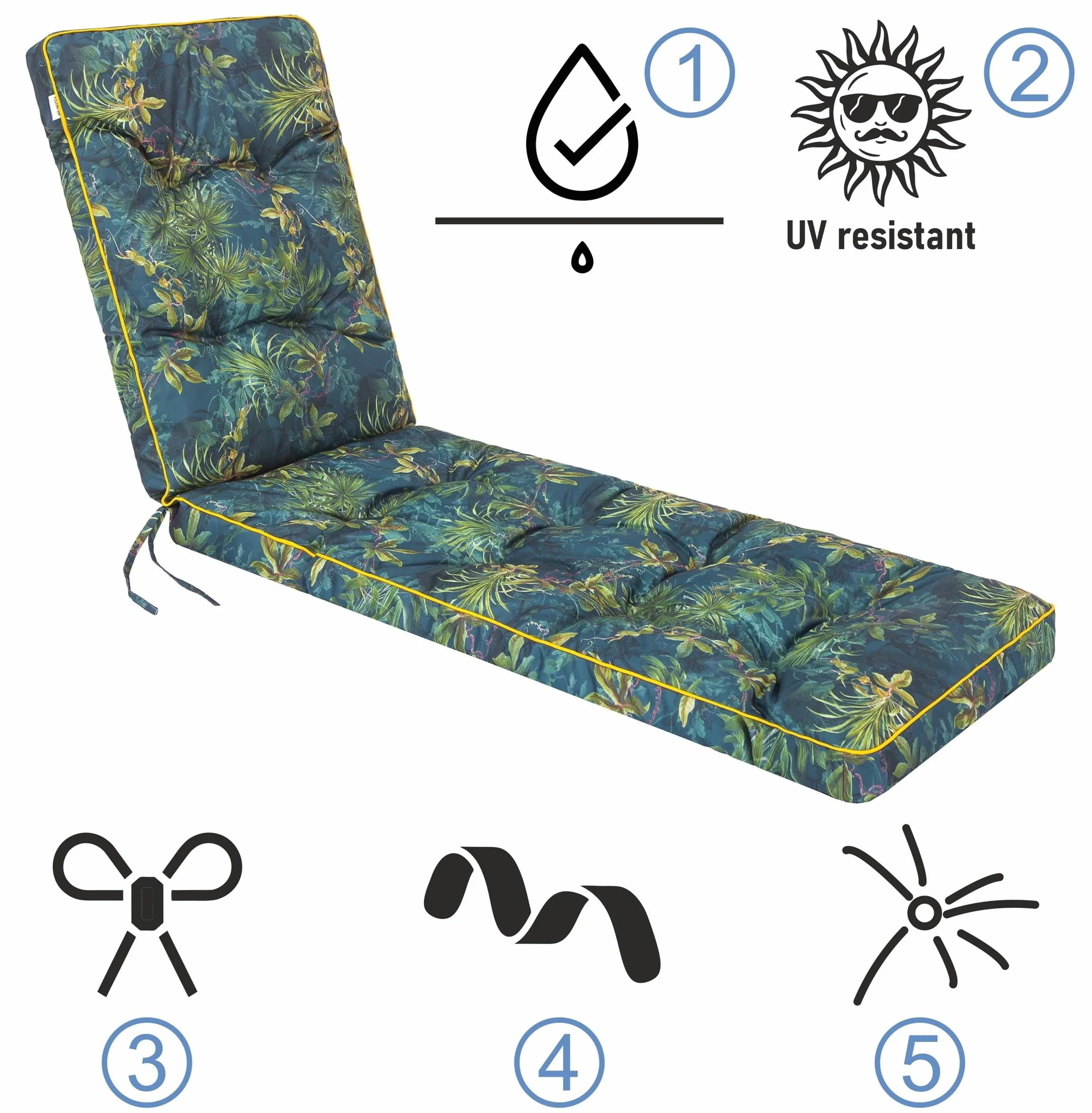 PillowPrim Nakładka na leżak ogrodowy, nakładka na leżak 200 x 55 x 9 cm - Wygodna nakładka na leżak - Poduszka na leżak ogrodowy, poduszka na leżak, haftowana - Zielona łąka