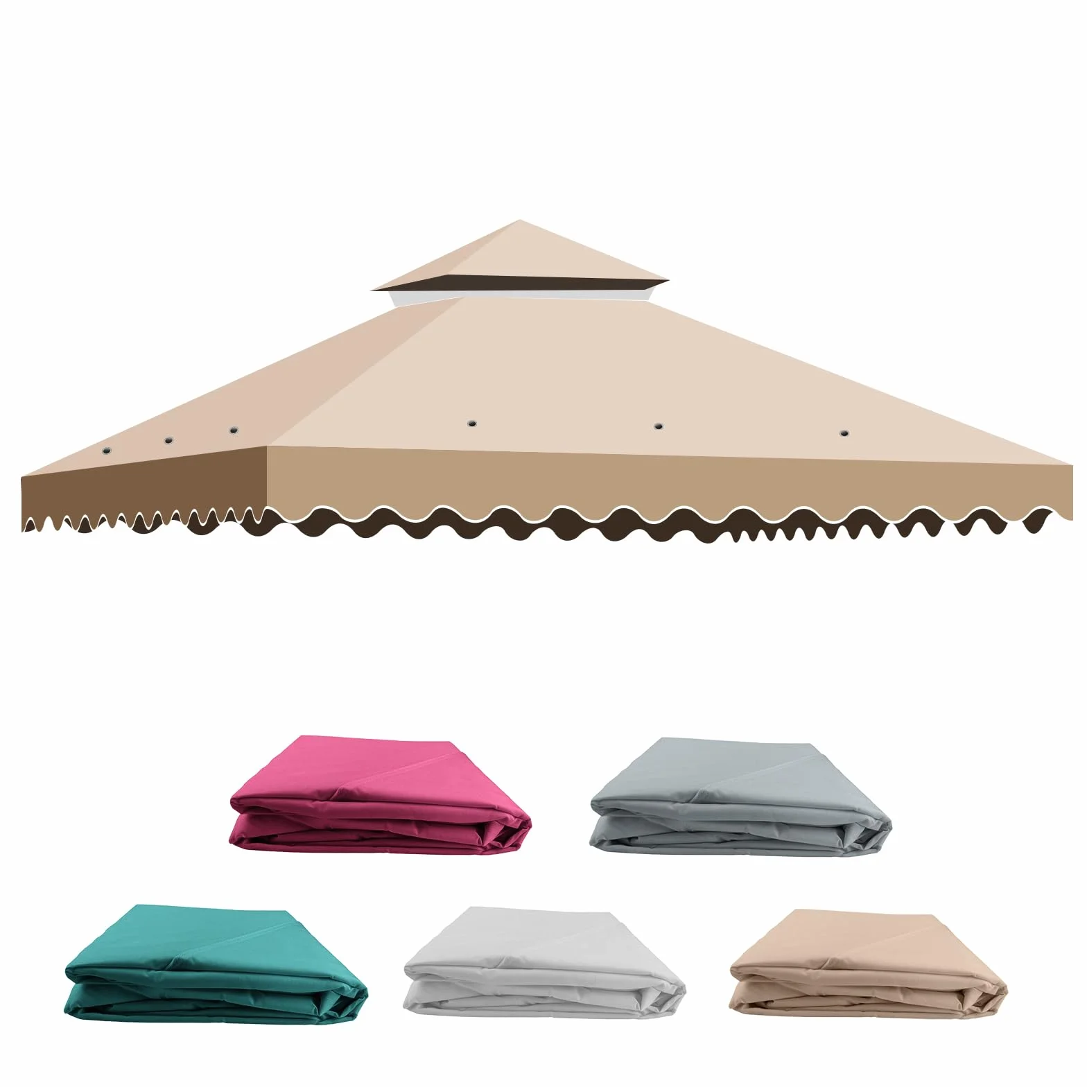 Pokrowiec na pawilon 3 x 3 m, wodoodporny, zapasowy dach do pawilonu ogrodowego, 2-poziomowy, zdejmowany, zapasowy dach na kemping, plażę, schronienie przed słońcem
