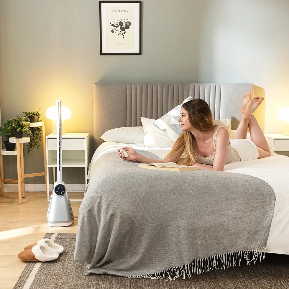 Cecotec EnergySilence 9890 Skyline Bladeless Tower Fan 39" 50W LED Touch Screen Remote 3 Speeds Timer Oscillation