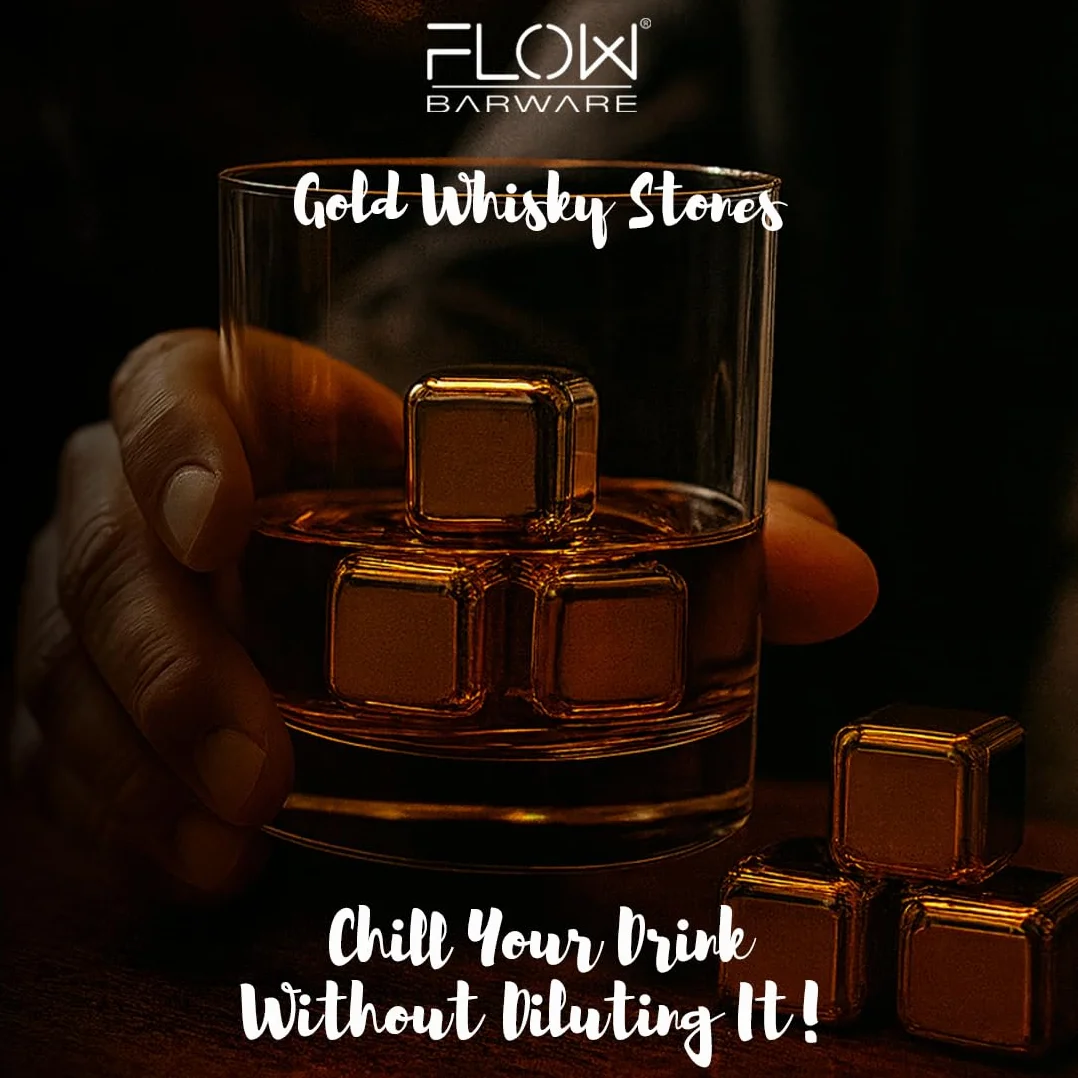 FLOW Barware Zestaw upominkowy do whisky 9 kamieni ze stali nierdzewnej drewniane pudełko
