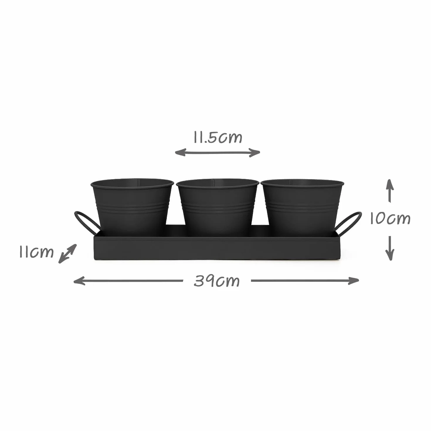 CKB LTD Zestaw 3 metalowych doniczek na zioła z tacą ociekową, tradycyjny parapet wewnętrzny, kolorowe pudełko na rośliny do kuchni, do uprawy własnych ziół do gotowania (czarne)