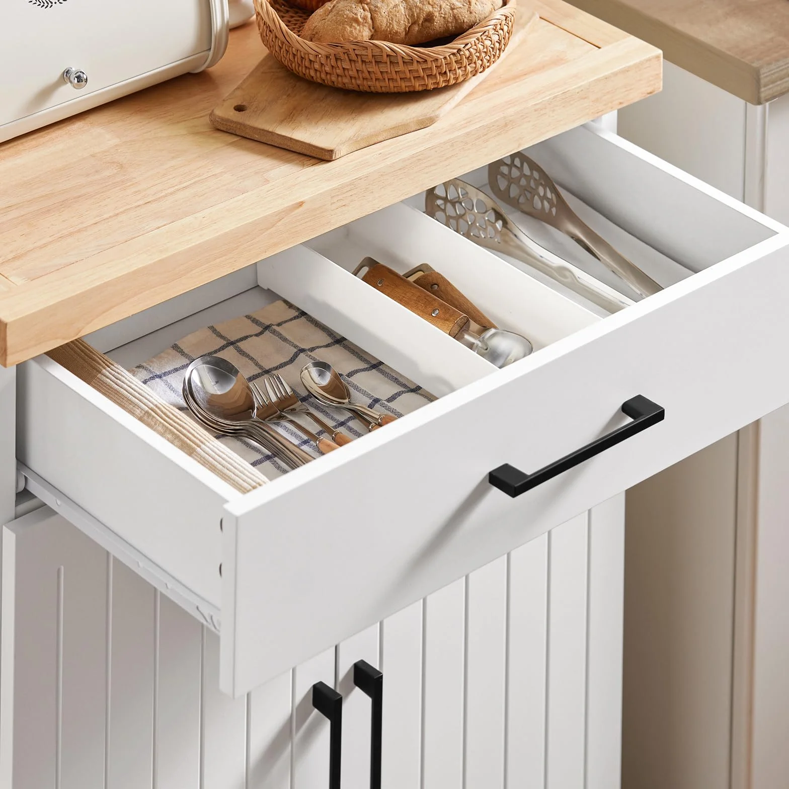 SoBuy Kitchen Island FKW119-WN Wózek kuchenny z drewna kauczukowego na kółkach, wolnostojący, do baru, szafki kuchennej, idealny do kuchni, jadalni lub restauracji, 74 x 91 x 46 cm