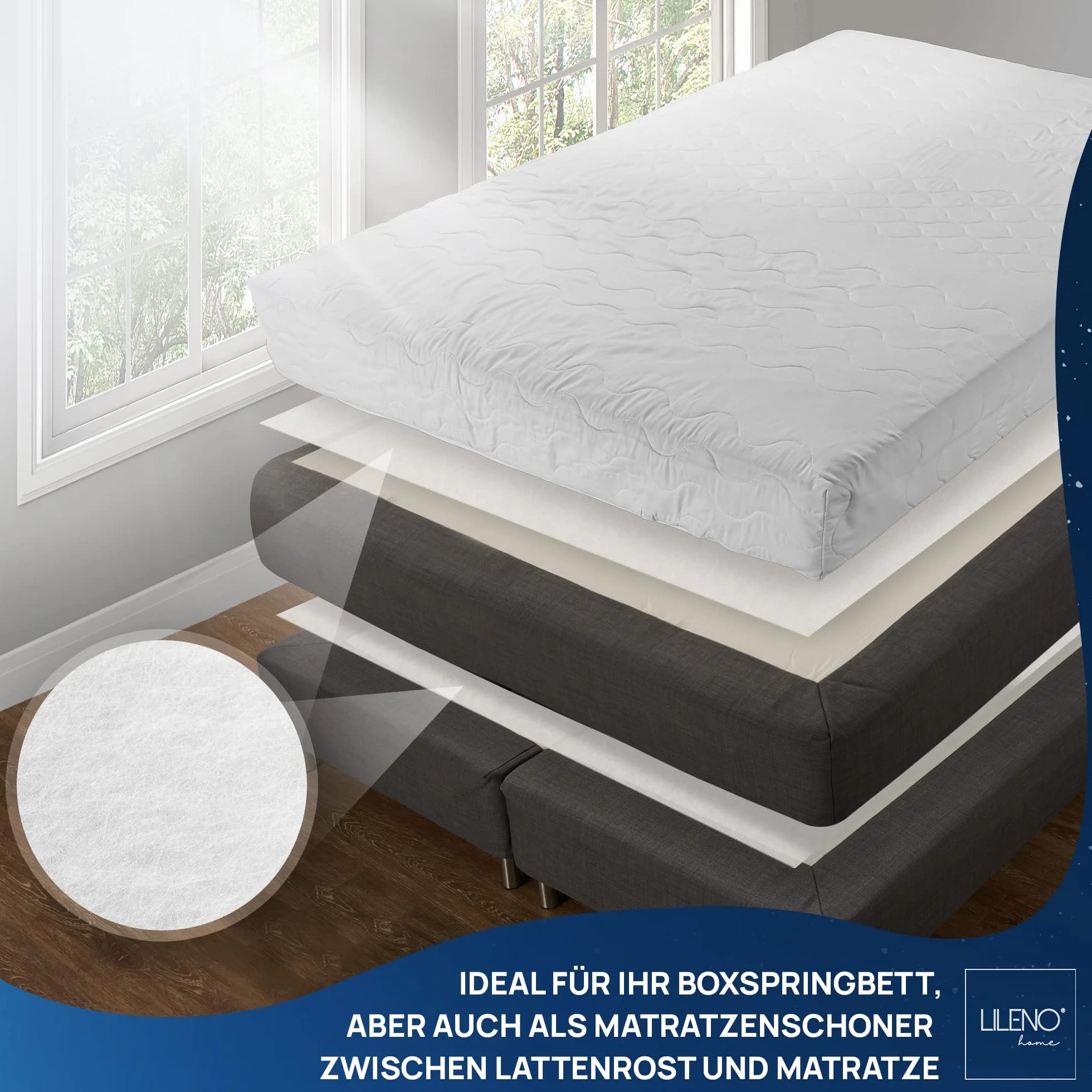LILENO HOME Antypoślizgowa mata antypoślizgowa do łóżka kontynentalnego (180 x 200 cm) – mata antypoślizgowa jako podkładka pod materac – również jako stoper do dywanów, kolor biały