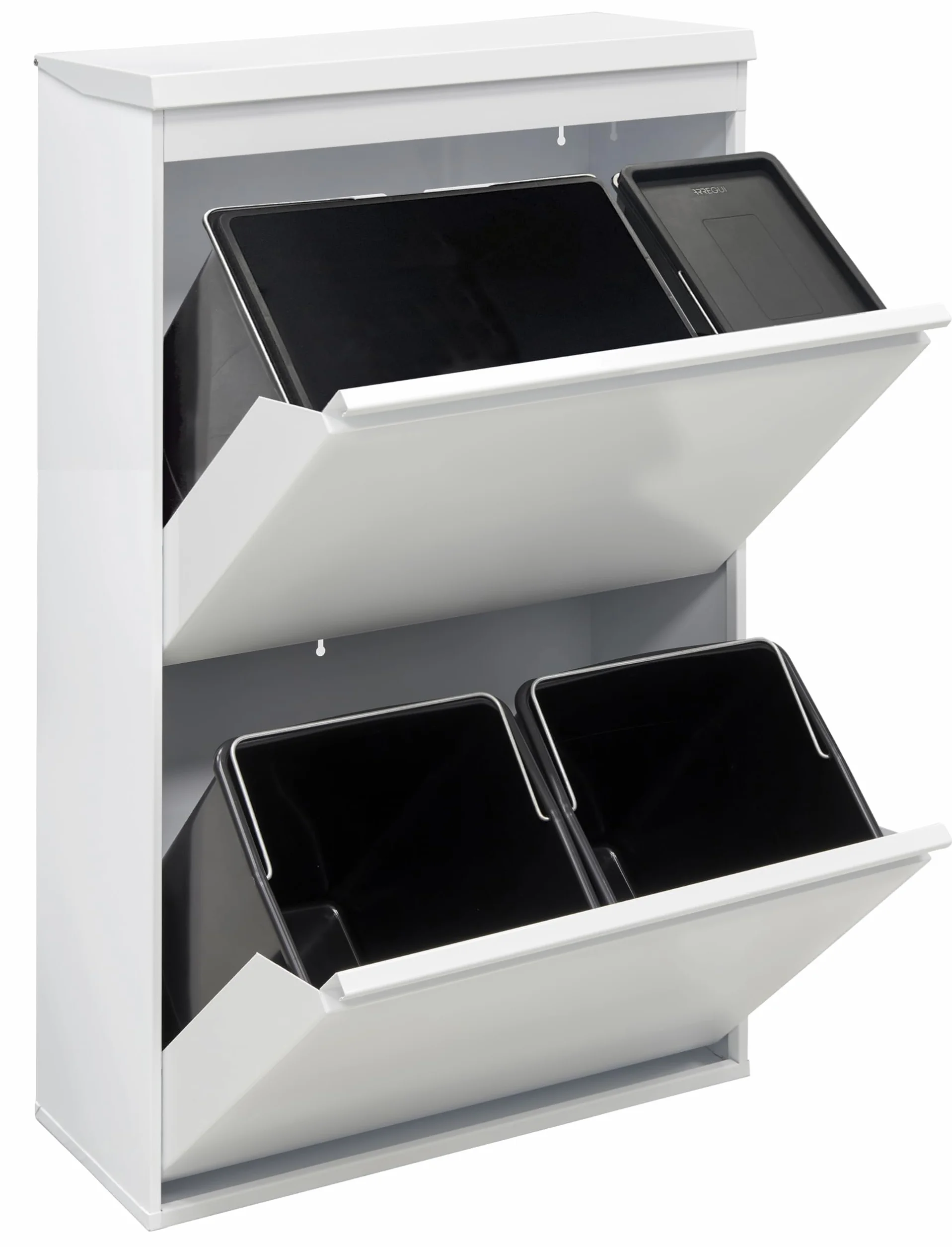 ARREGUI Top CR621-B2 stalowy system segregacji odpadów z pudełkiem do przechowywania z pokrywką, 4 przegródki, kosz na śmieci do kuchni, 23 + 11 + 17 + 17 l (68 l), 1 bardzo duże wiadro, 4-komorowy