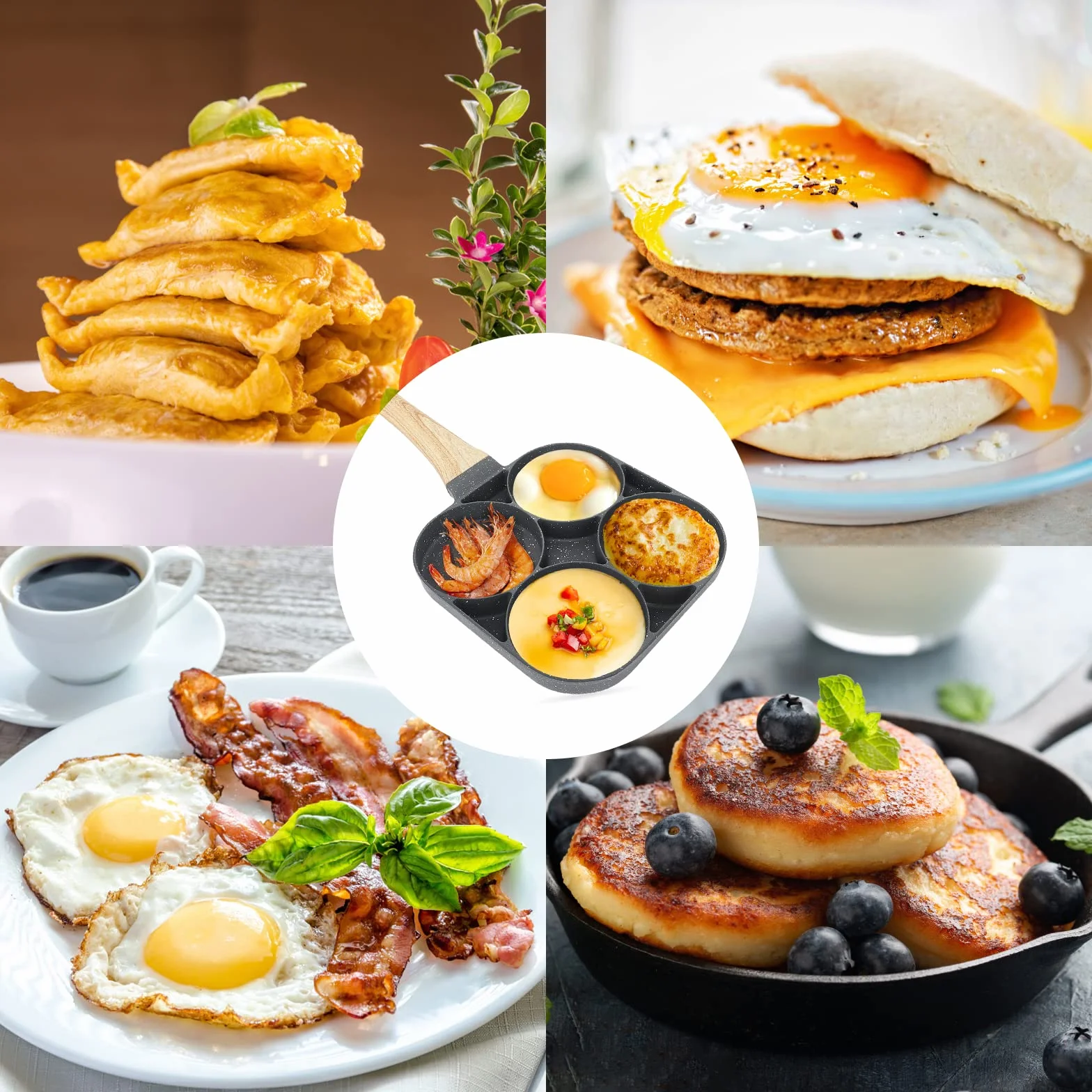 LOMUG Patelnia do naleśników, patelnia do smażonych jajek, 4 otwory Patelnia naleśnikowa i omlet aluminiowa płyta do naleśników hamburgery smażone jajka, śniadanie Patelnia do naleśników do kuchenek