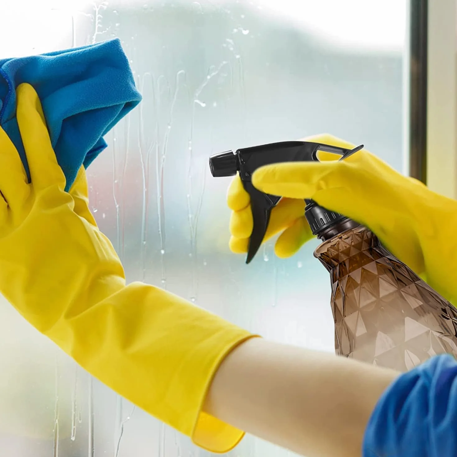 Vwoqiy 2 butelki z rozpylaczem 500 ml, pusta butelka z rozpylaczem z regulowaną głowicą natryskową, spryskiwacz do roślin, kwiatów, ogrodu, fryzjera (zielono-brązowe)