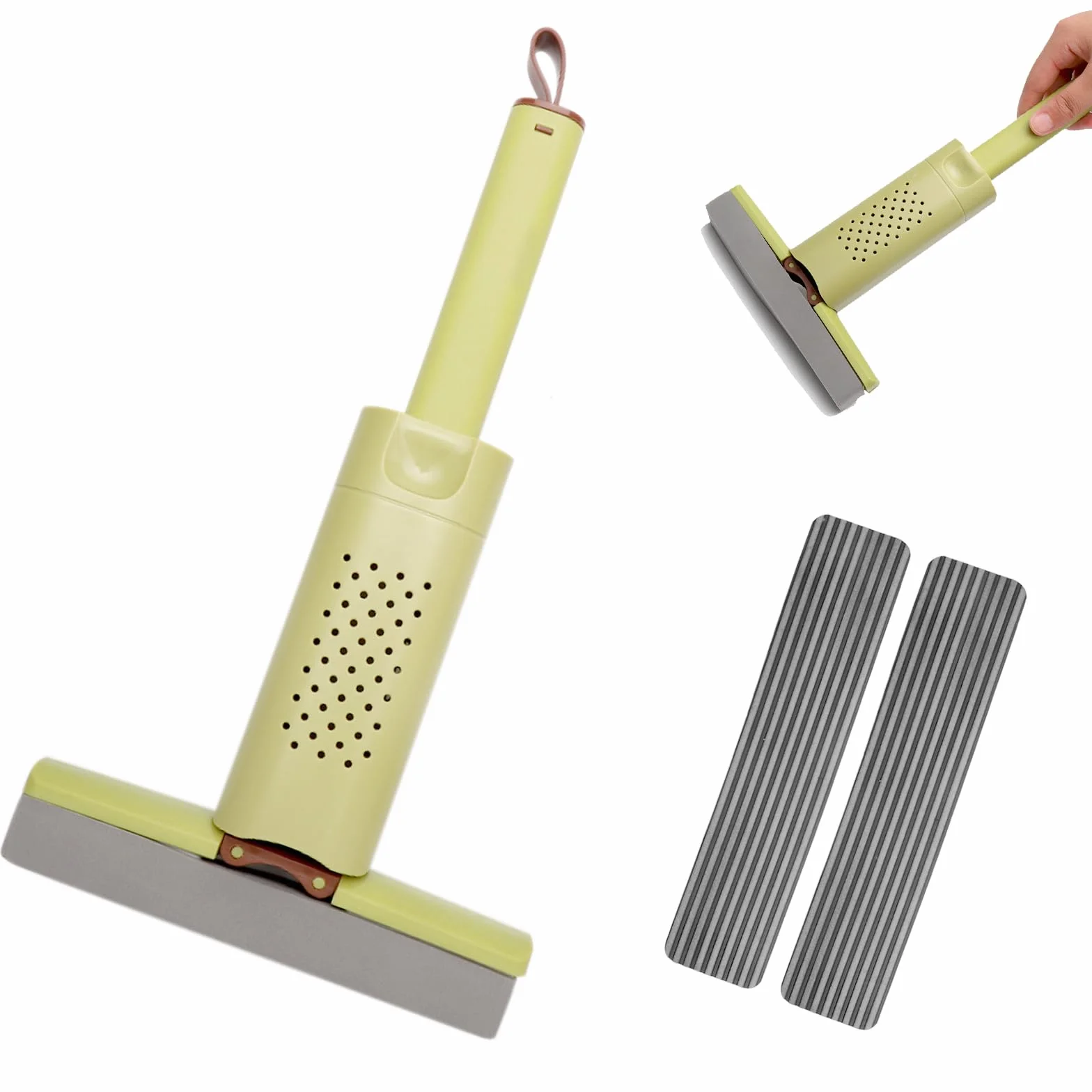 Mini mop z 2 zapasowymi głowicami – mini mop z gąbką o dużej sile ssania i nie zajmuje dużo miejsca – idealny do kuchni, łazienki, płytek i małych pomieszczeń