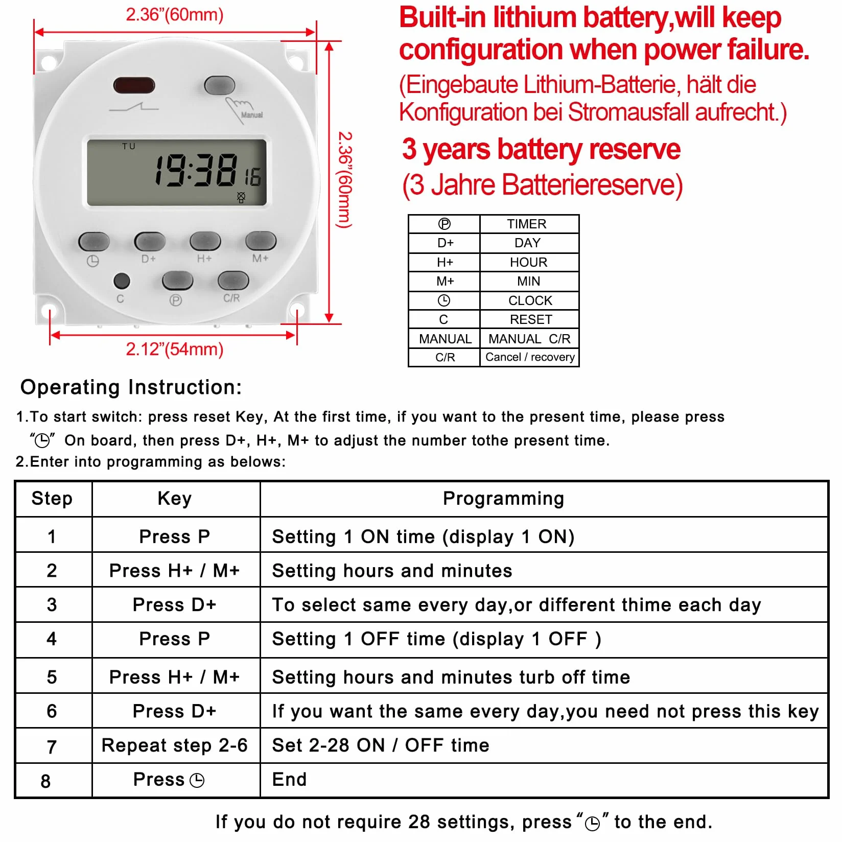 Heschen CN101A Cyfrowy Timer LCD Programowalny Przełącznik Przekaźnika AC 220V 16A SPST