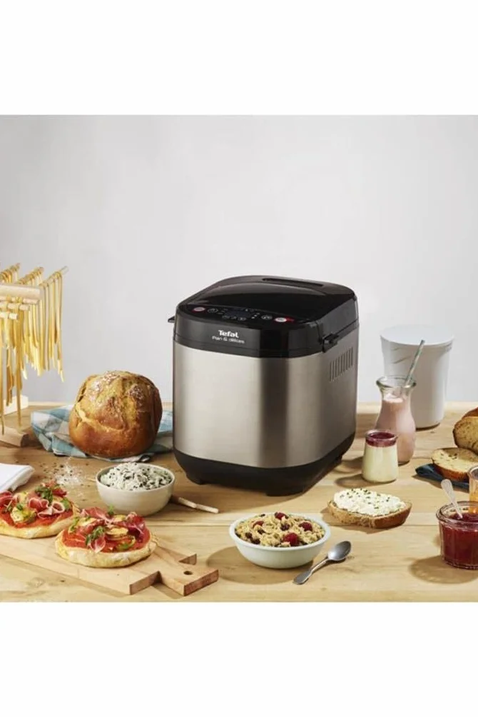 Tefal PF240E Wypiekacz do chleba, 20 automatycznych programów, timer z możliwością opóźnienia startu o15-godzin, funkcja utrzymania ciepła przez 1 h, czarny/srebrny