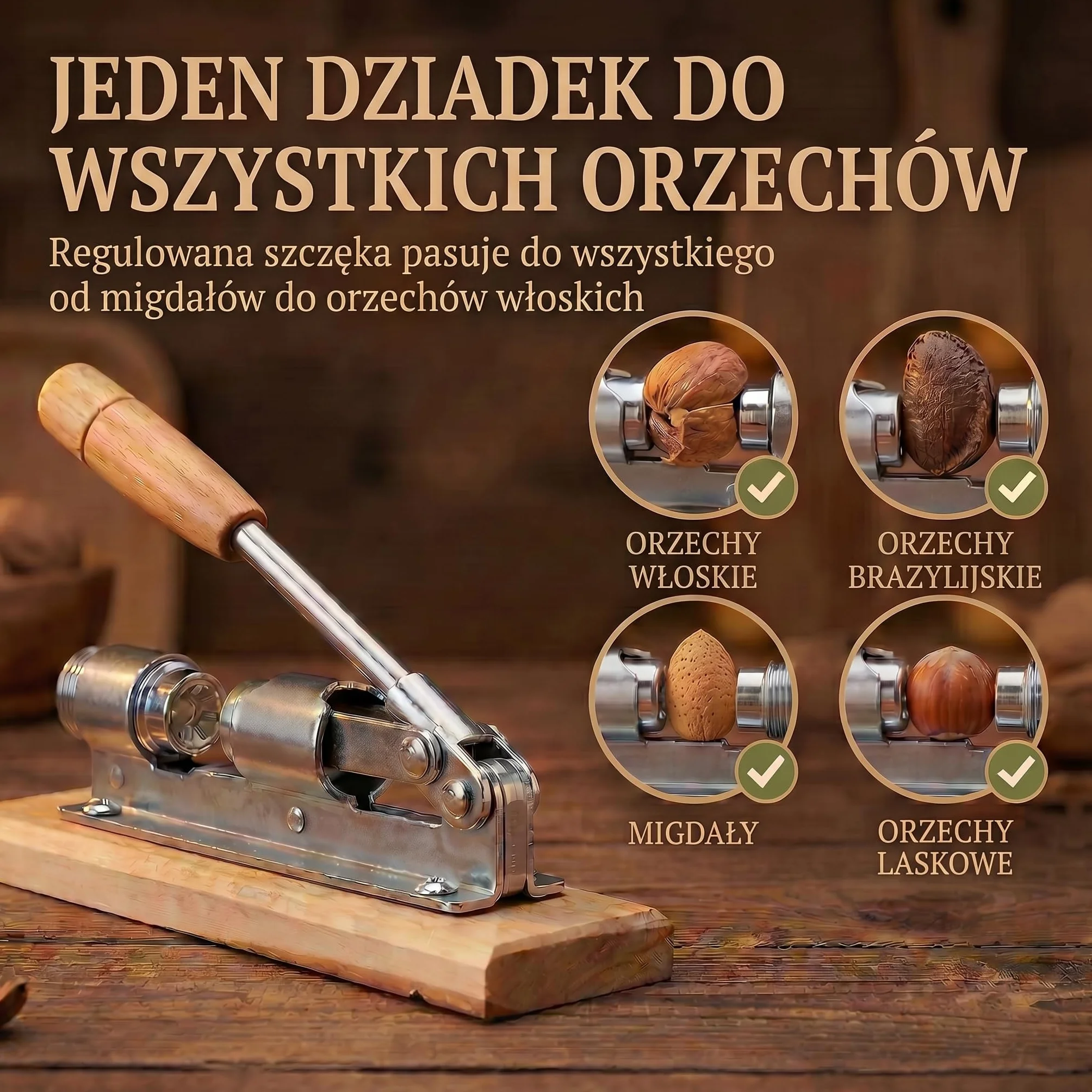 Dziadek do orzechów Retro w nostalgicznym wzornictwie Dziadek do orzechów ze stali nierdzewnej z funkcją dźwigni; regulacja wielkości i oszczędność energii przy otwieraniu orzechów