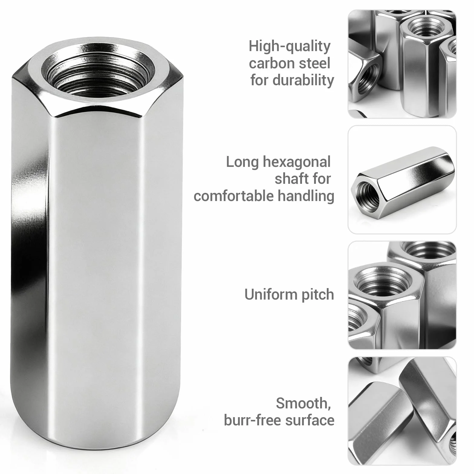 Nakrętki łączące M8 x 30 mm, 10 sztuk, tuleje gwintowane, ocynkowane, sześciokątne, mufy gwintowane, nakrętki dystansowe, nakrętki przedłużające do gospodarstwa domowego, sprzętu biurowego